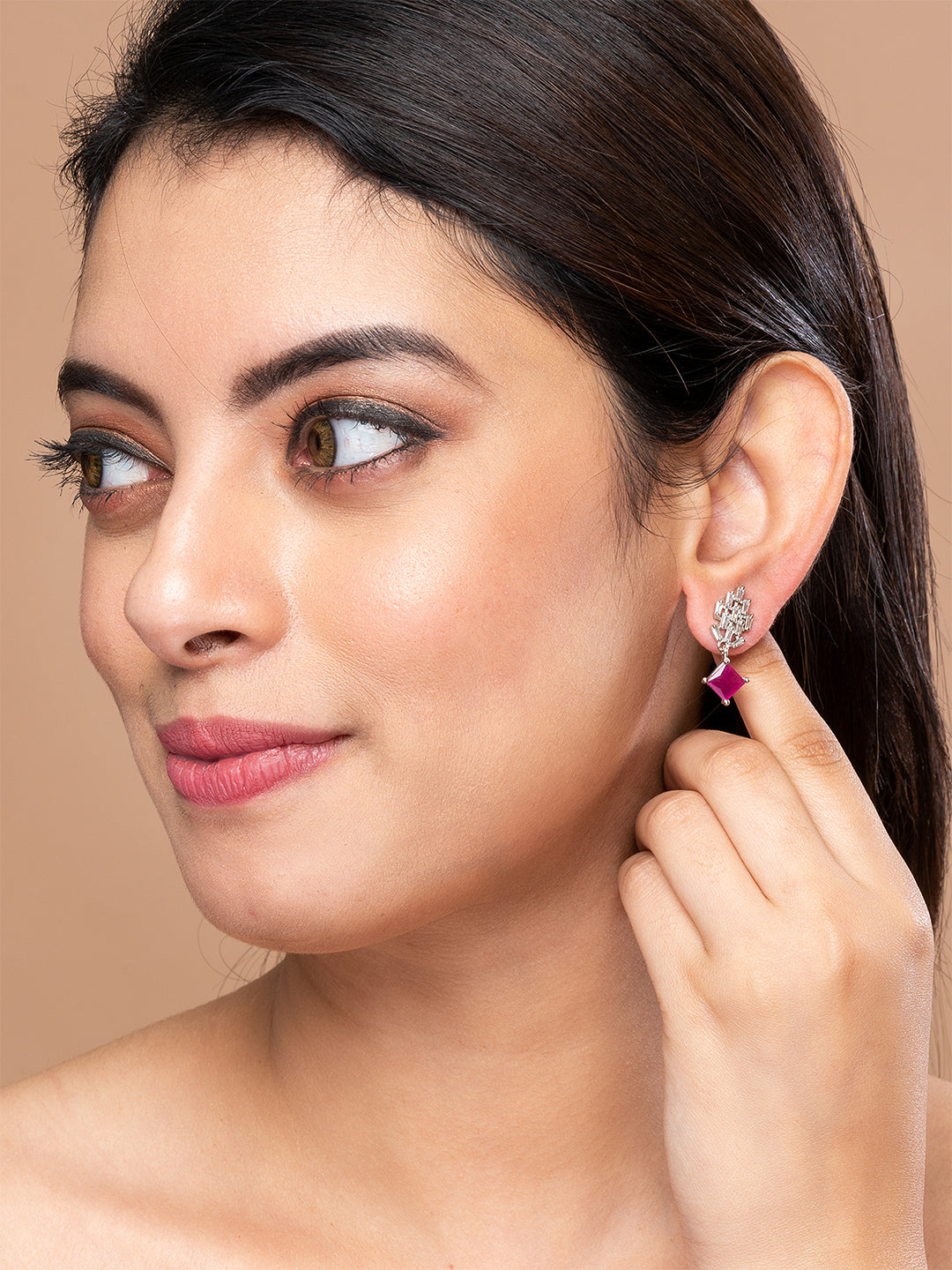 Magenta & White Geometric Shape Stud Earrings