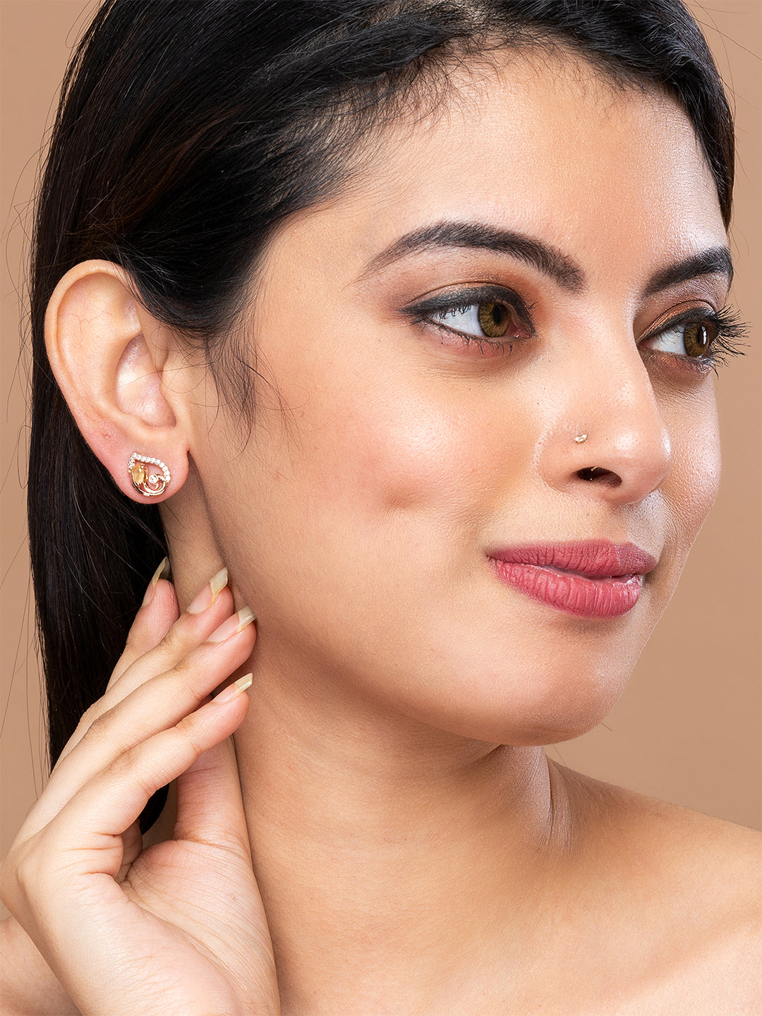 Yellow & Gold Paisley Shape Stud Earrings