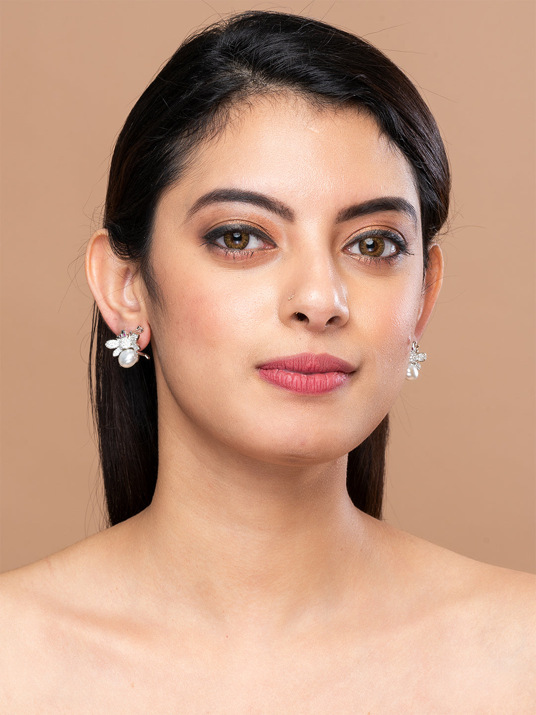 Silver & White Contemporary Studs by ITARA
