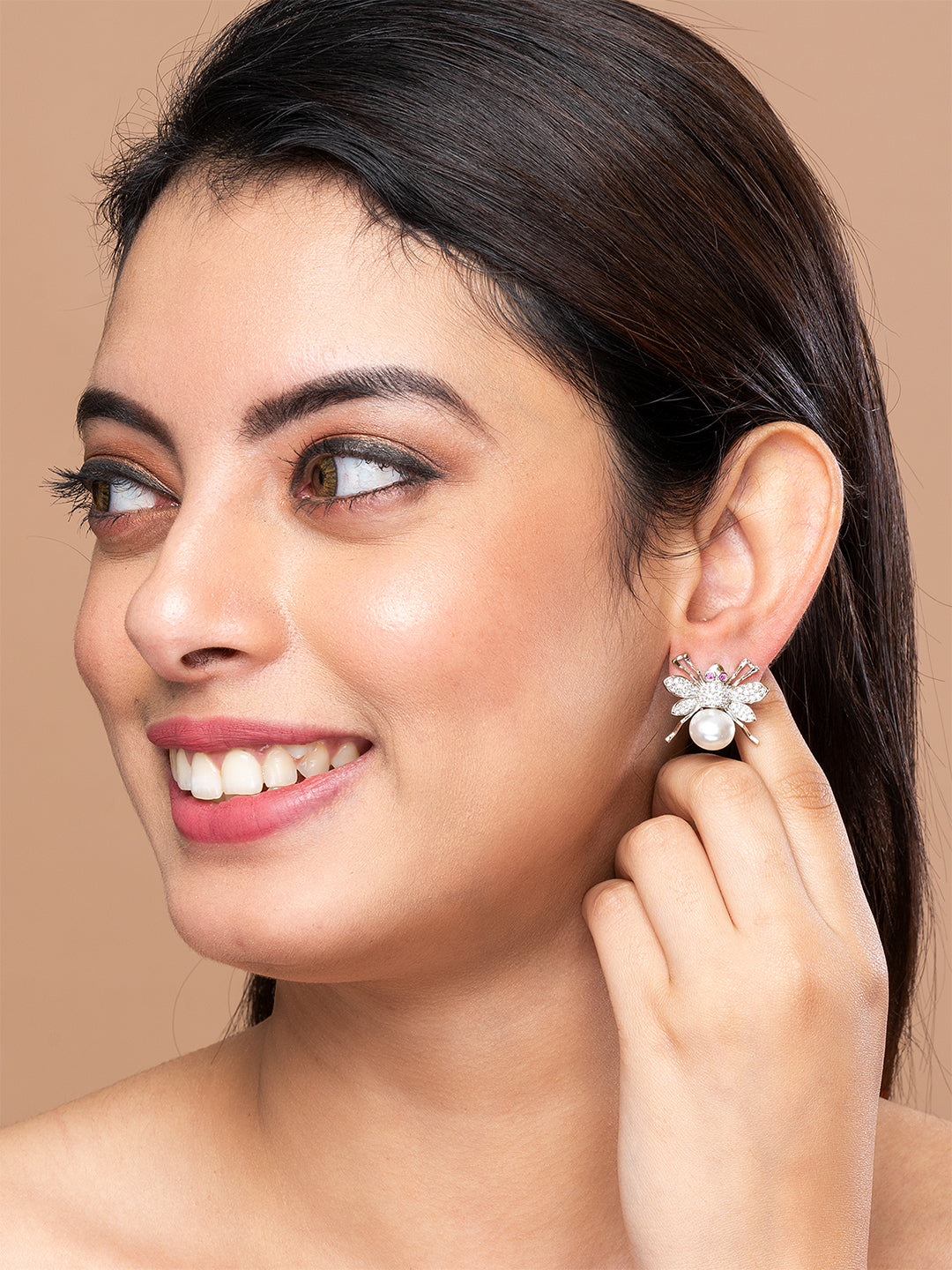Silver & White Contemporary Studs by ITARA