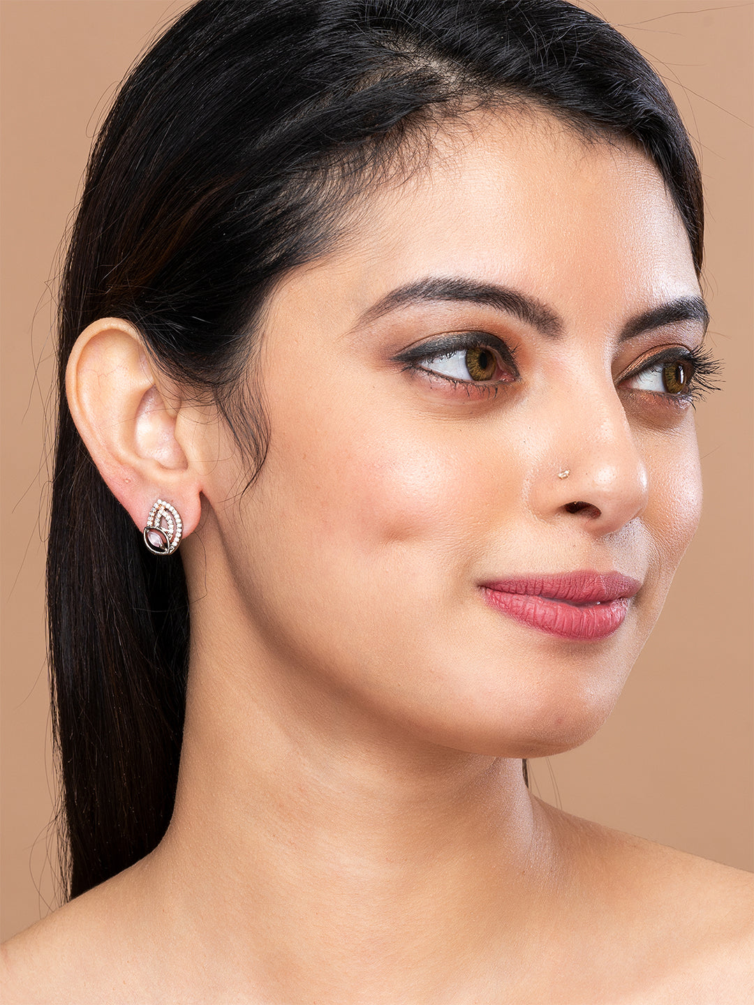 Grey & White Leaf-Shape Stud Earrings