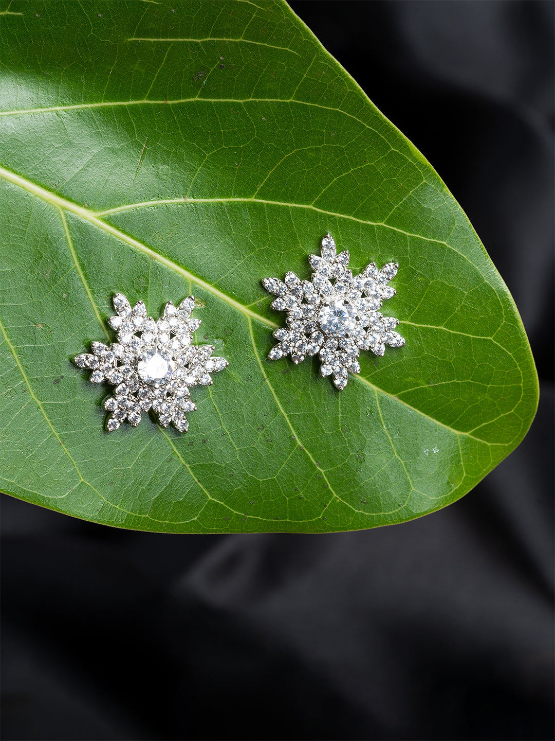 Silver & White Floral Shape Stud Earrings By ITARA