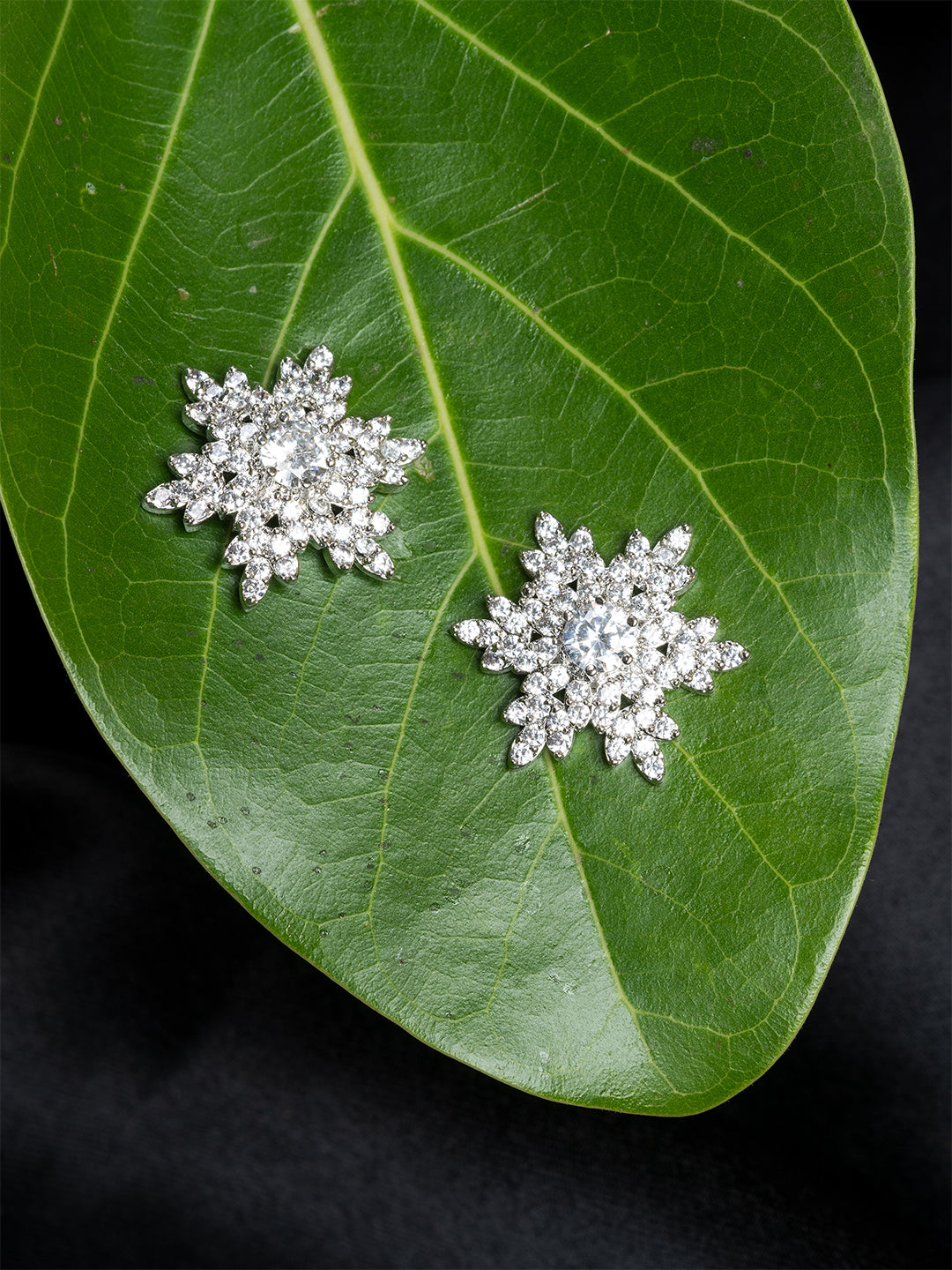 Silver & White Floral Shape Stud Earrings By ITARA