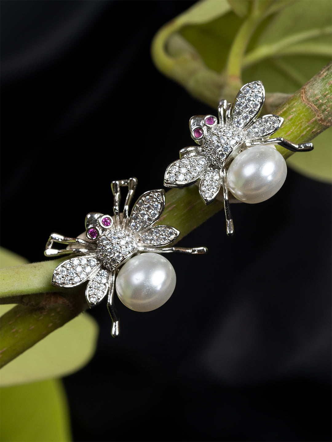 Silver & White Contemporary Studs by ITARA