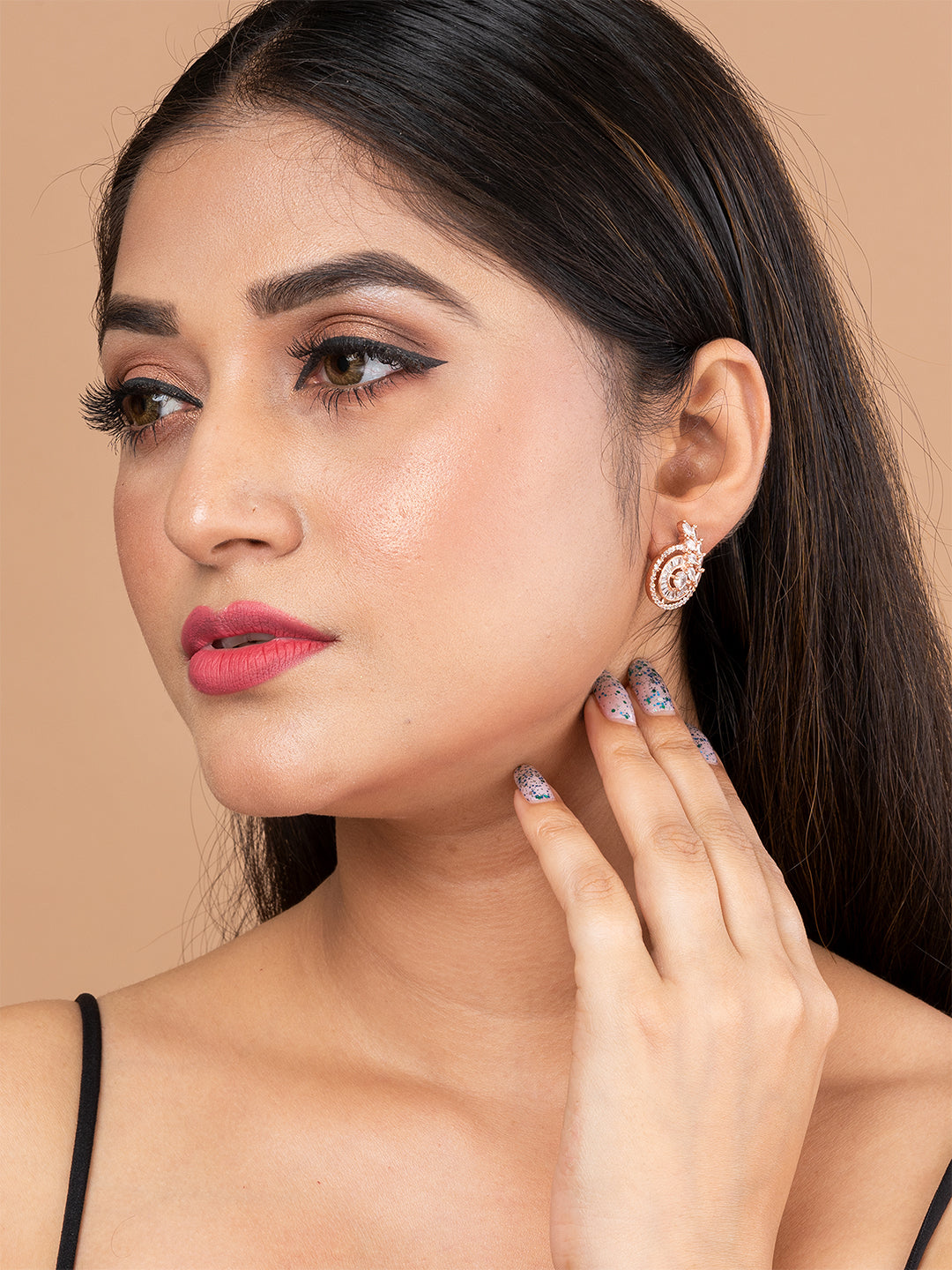 ITARA Rose Gold & White Circular Studs