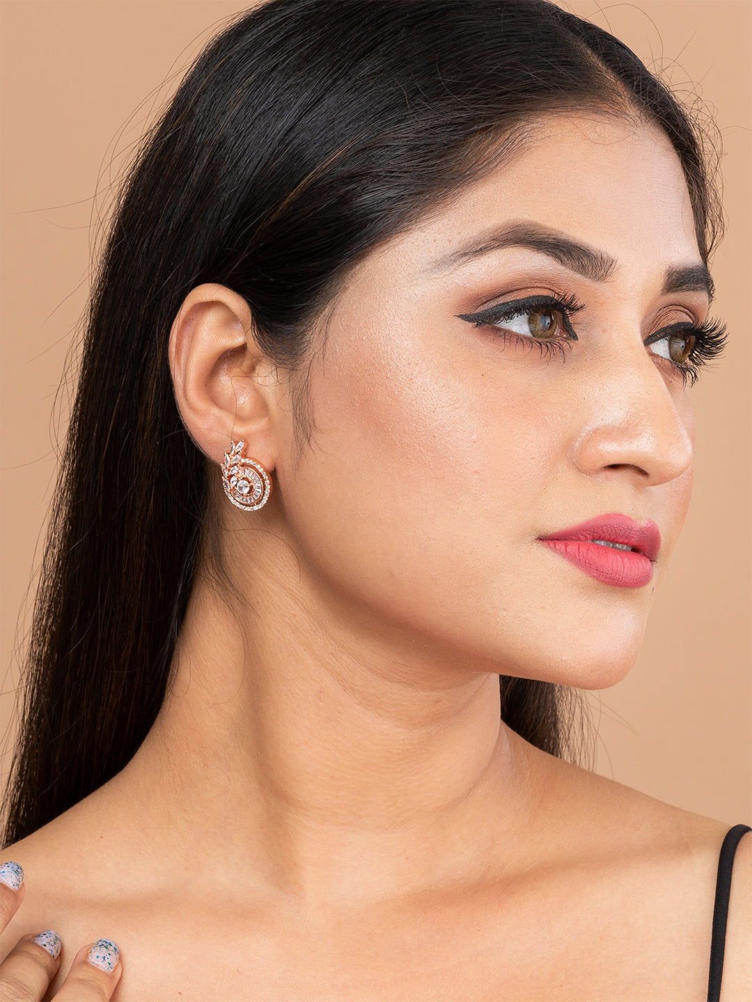 ITARA Rose Gold & White Circular Studs