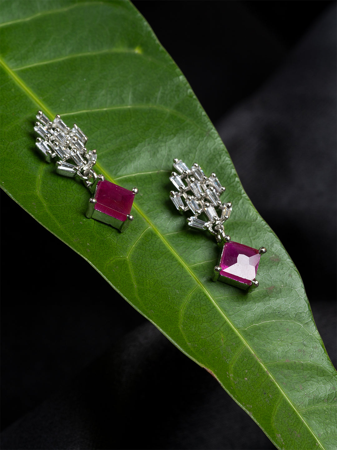 Magenta & White Geometric Shape Stud Earrings