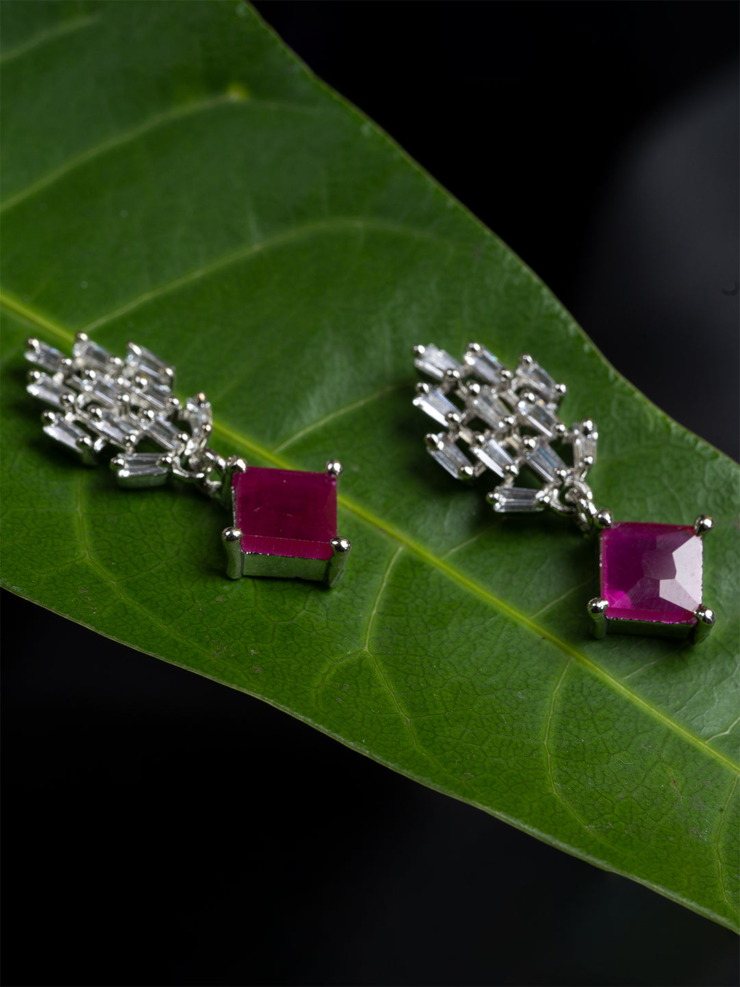 Magenta & White Geometric Shape Stud Earrings
