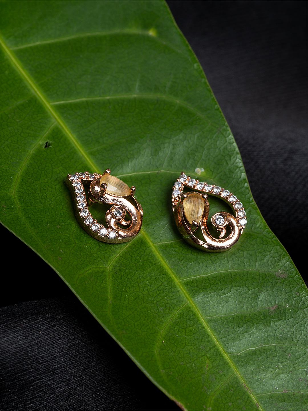 Yellow & Gold Paisley Shape Stud Earrings