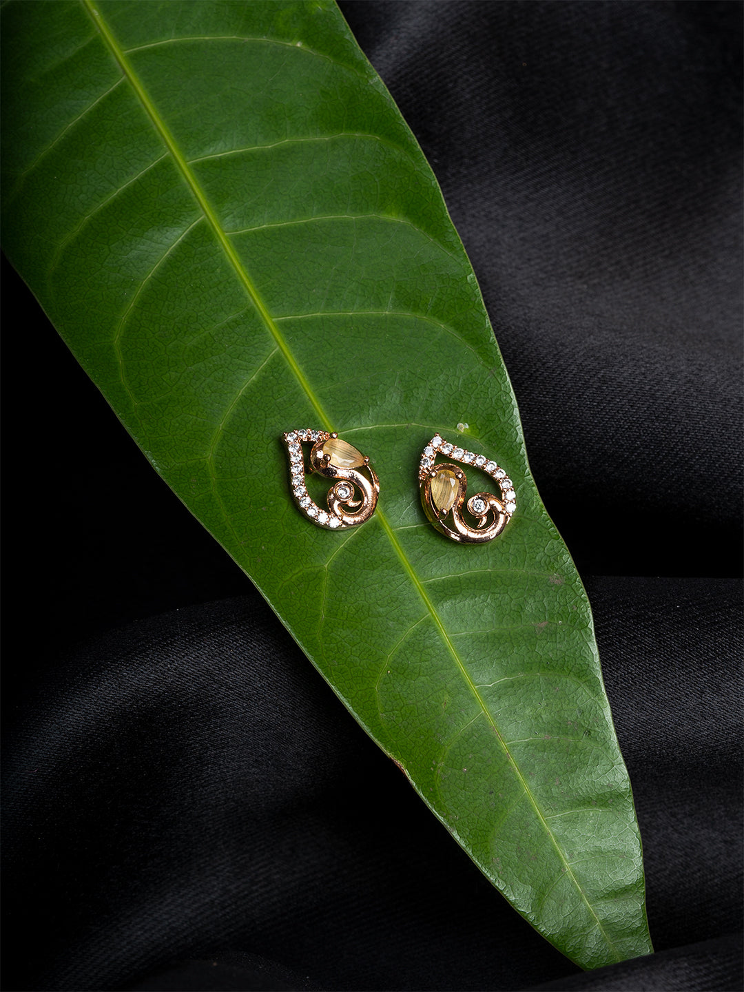 Yellow & Gold Paisley Shape Stud Earrings