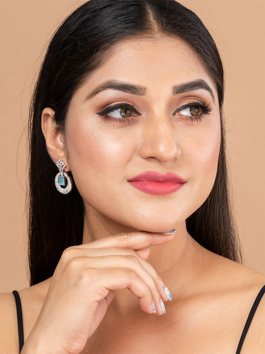 ITARA Sea Green & White Contemporary Studs