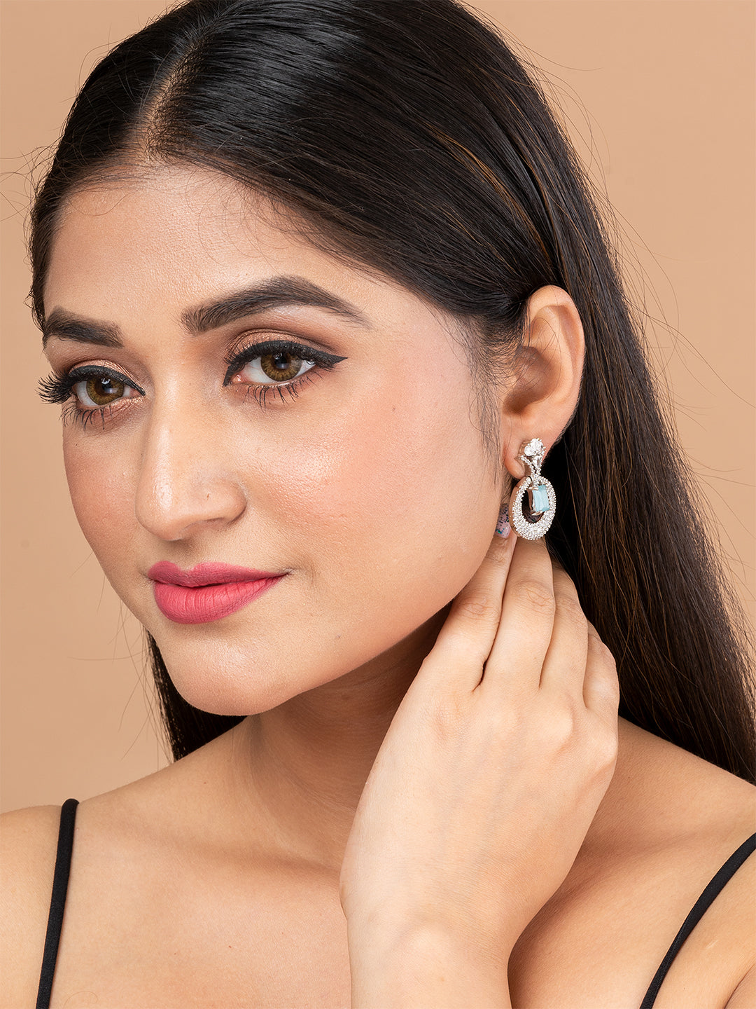 ITARA Sea Green & White Contemporary Studs