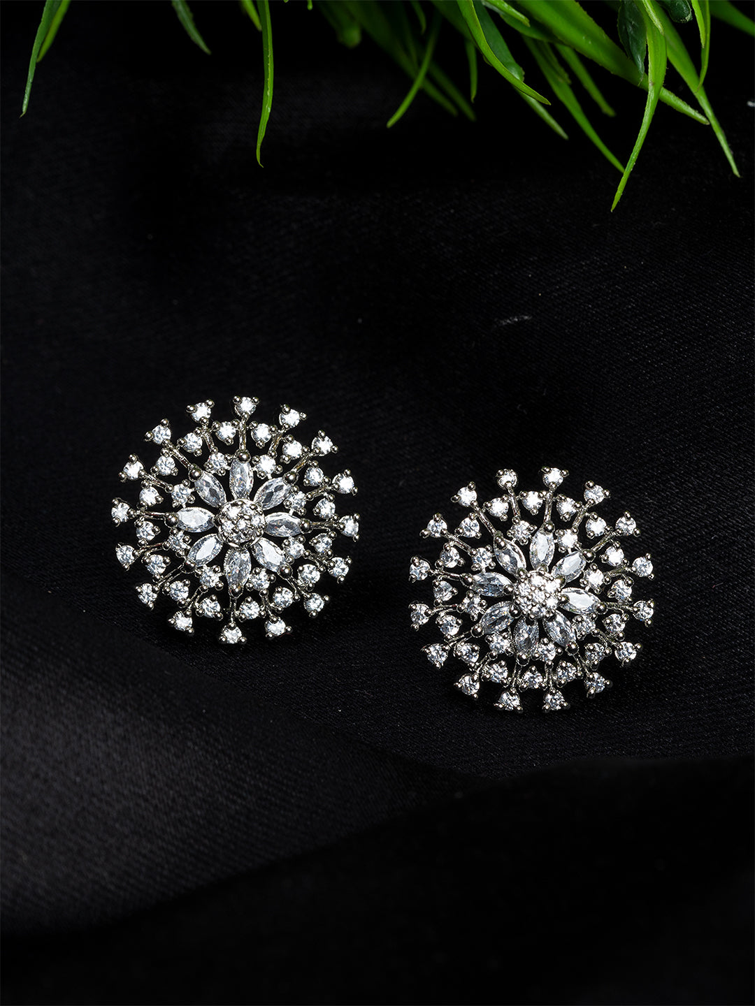 Silver & White Floral Shape Stud Earrings by ITARA