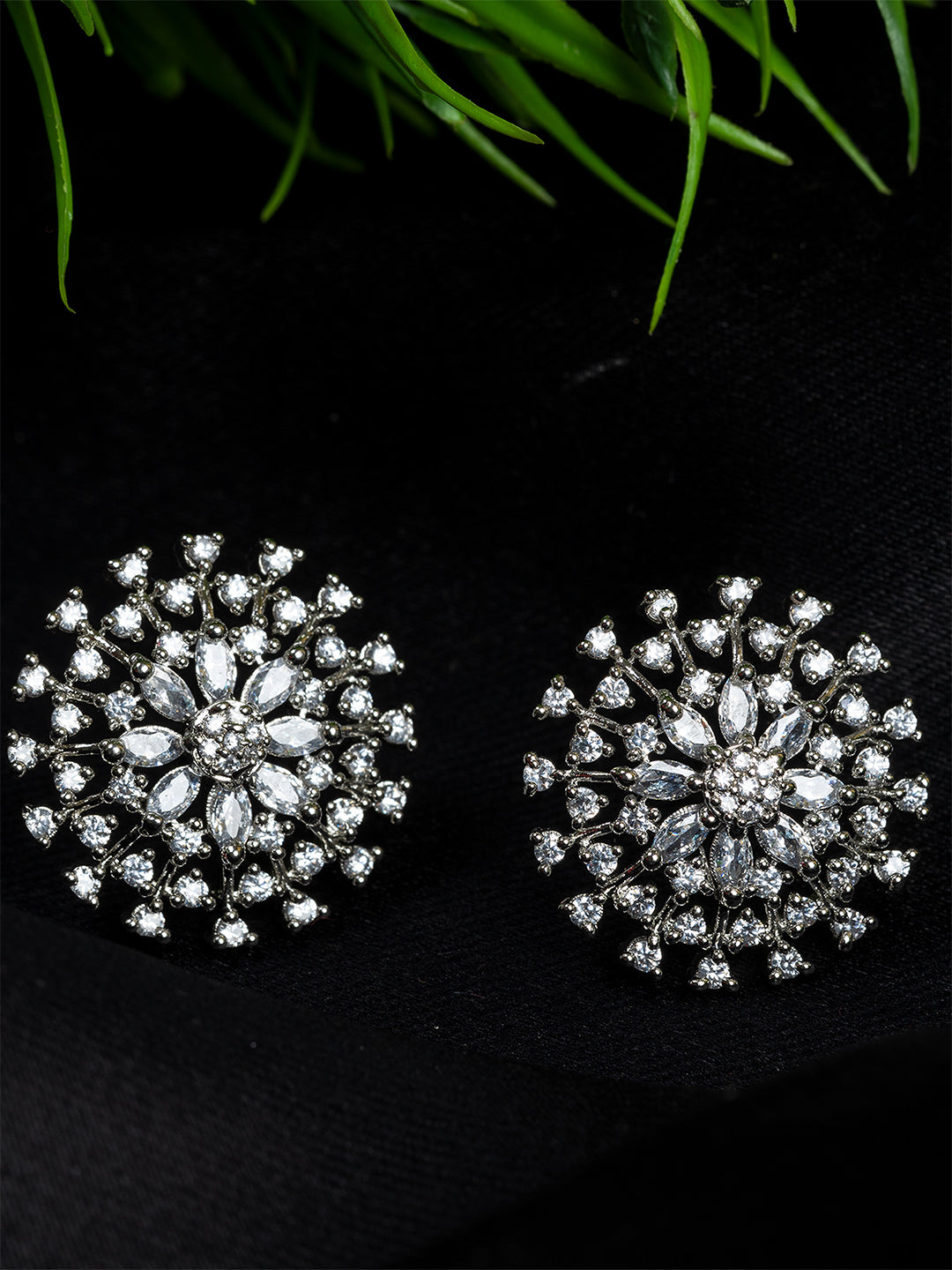 Silver & White Floral Shape Stud Earrings by ITARA