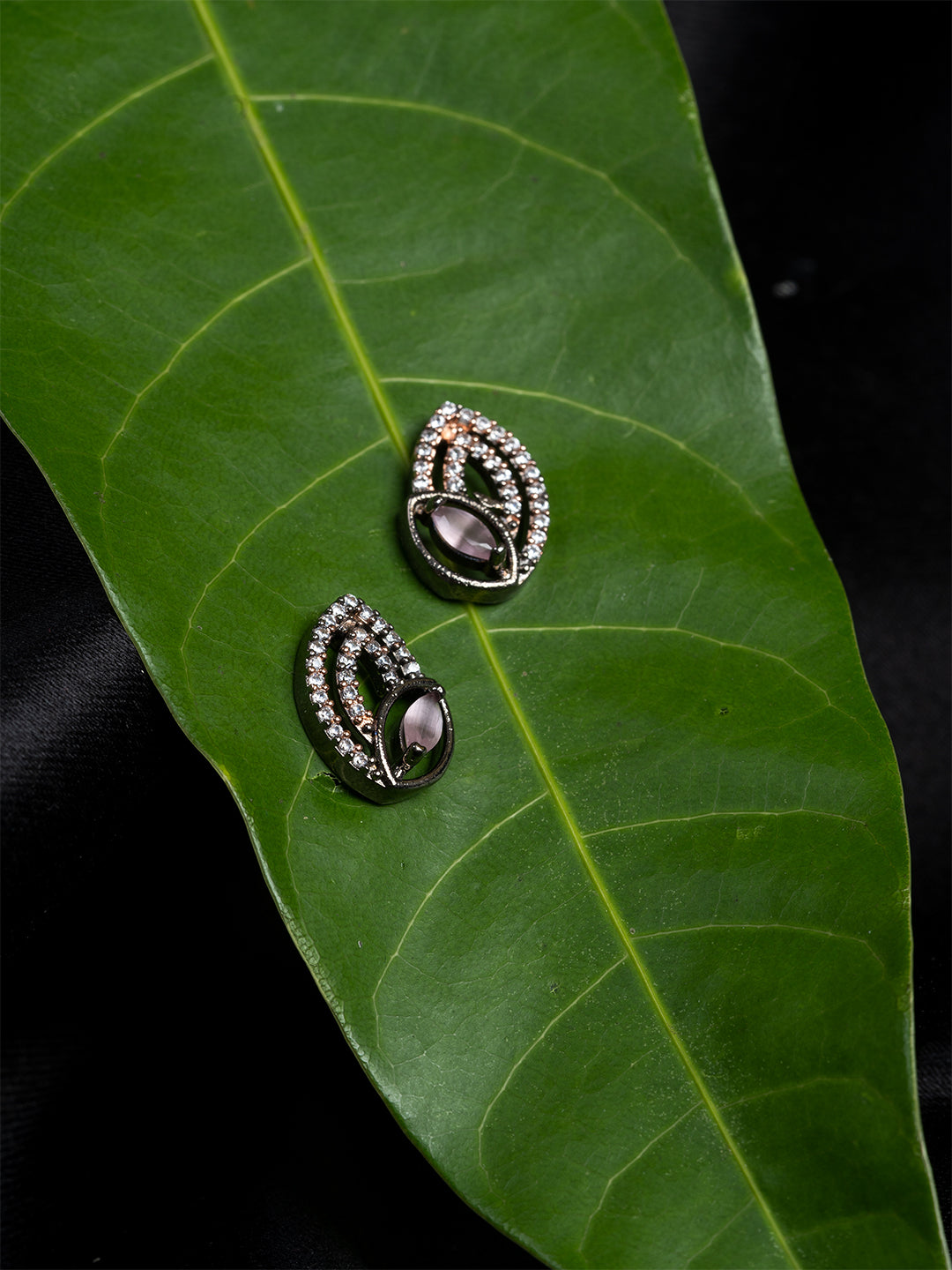 Grey & White Leaf-Shape Stud Earrings