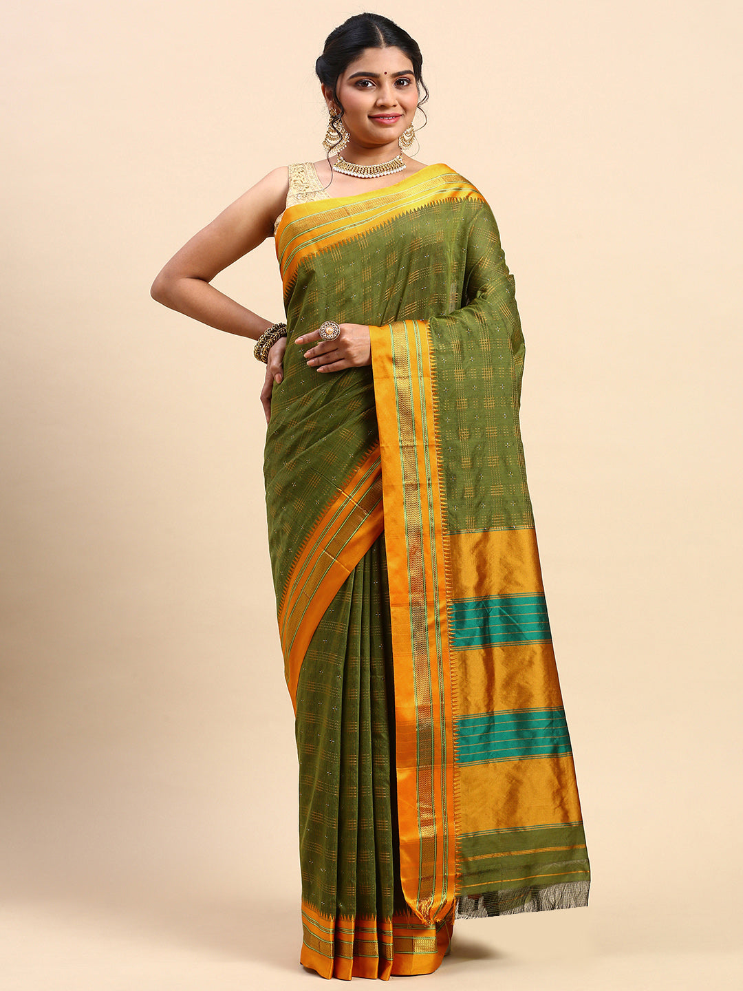 Mehndi Green Ilkal Handloom Saree