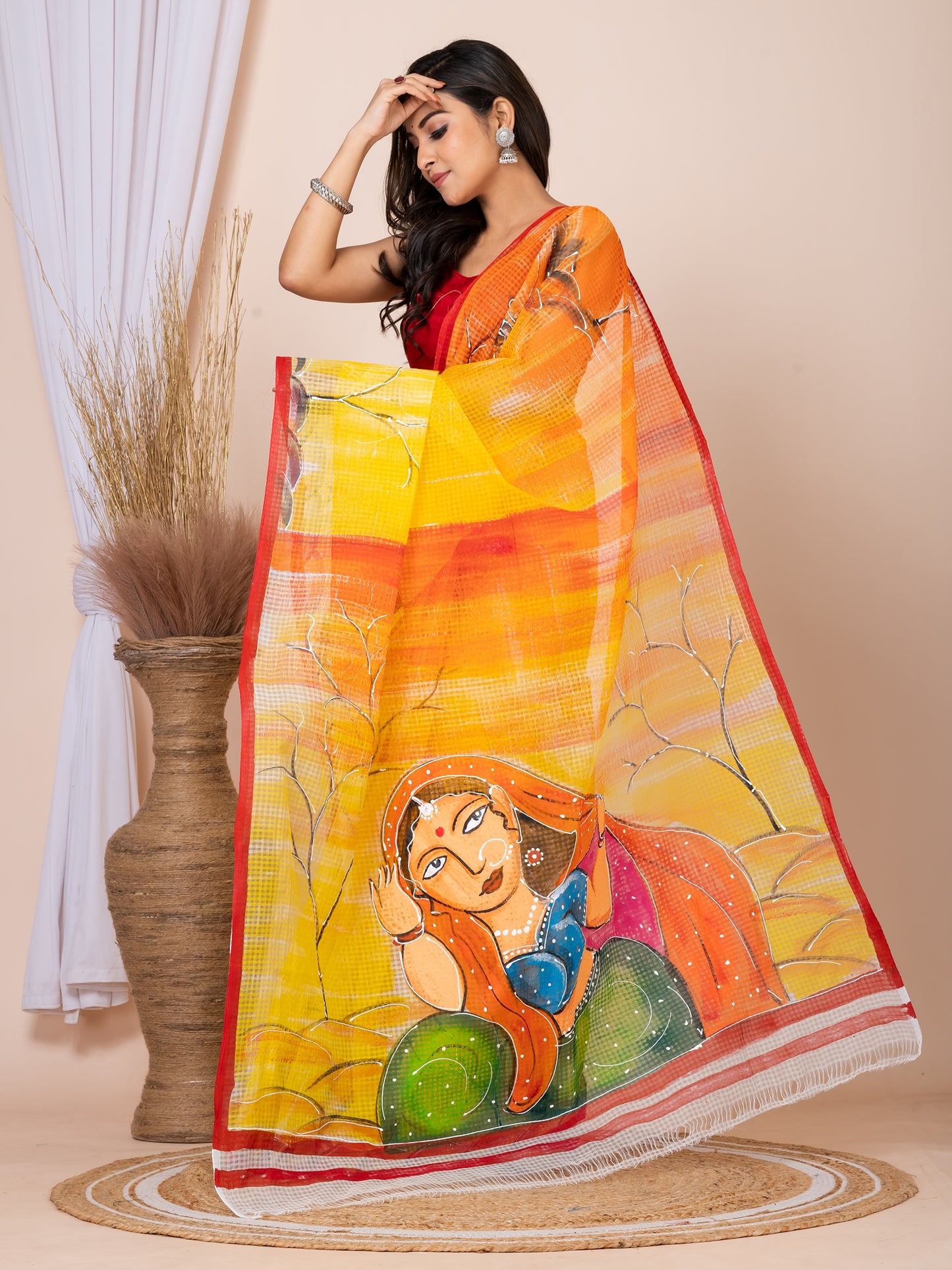 ITARA Yellow & Multi hand painted resham kota saree