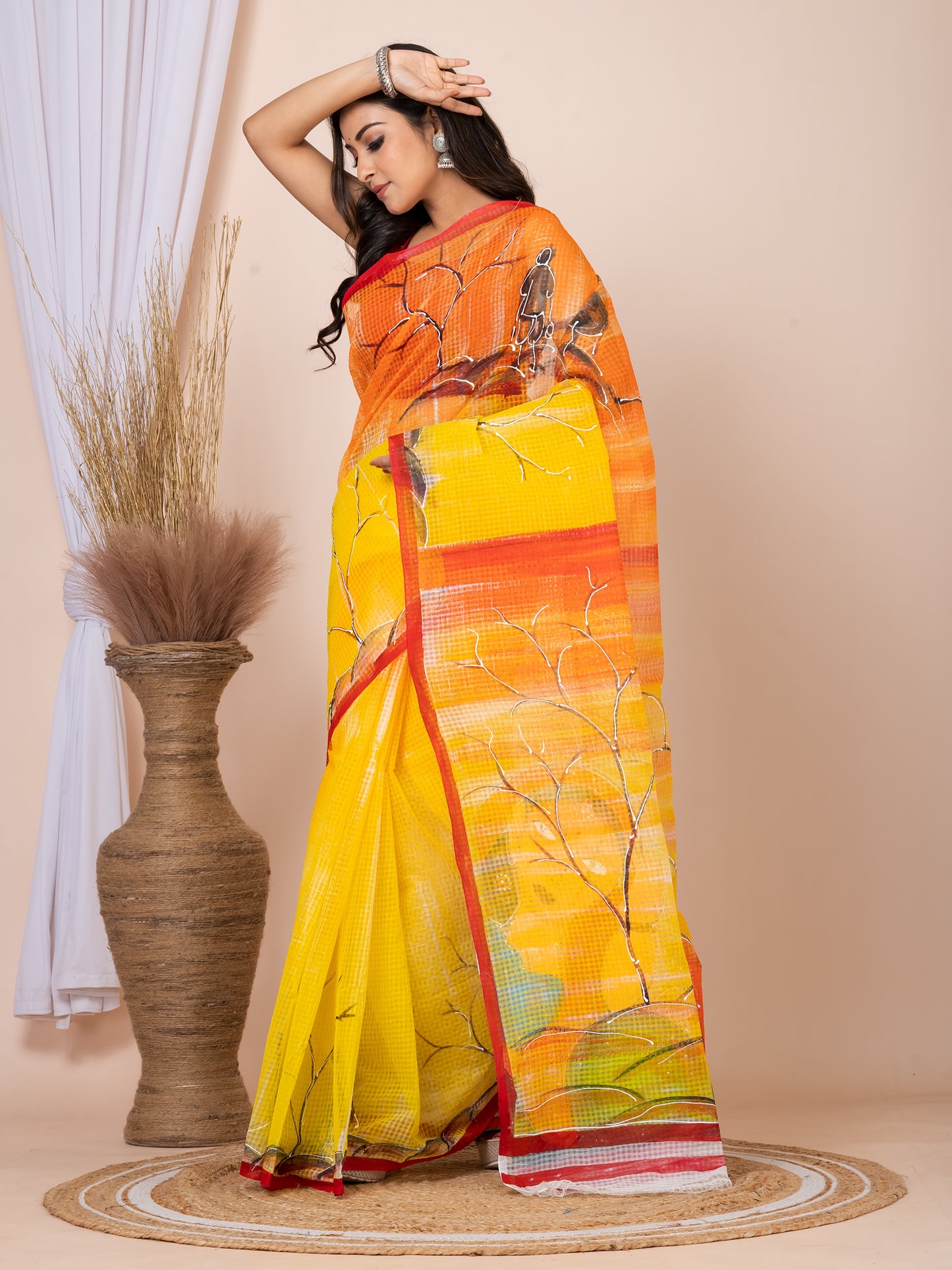 ITARA Yellow & Multi hand painted resham kota saree