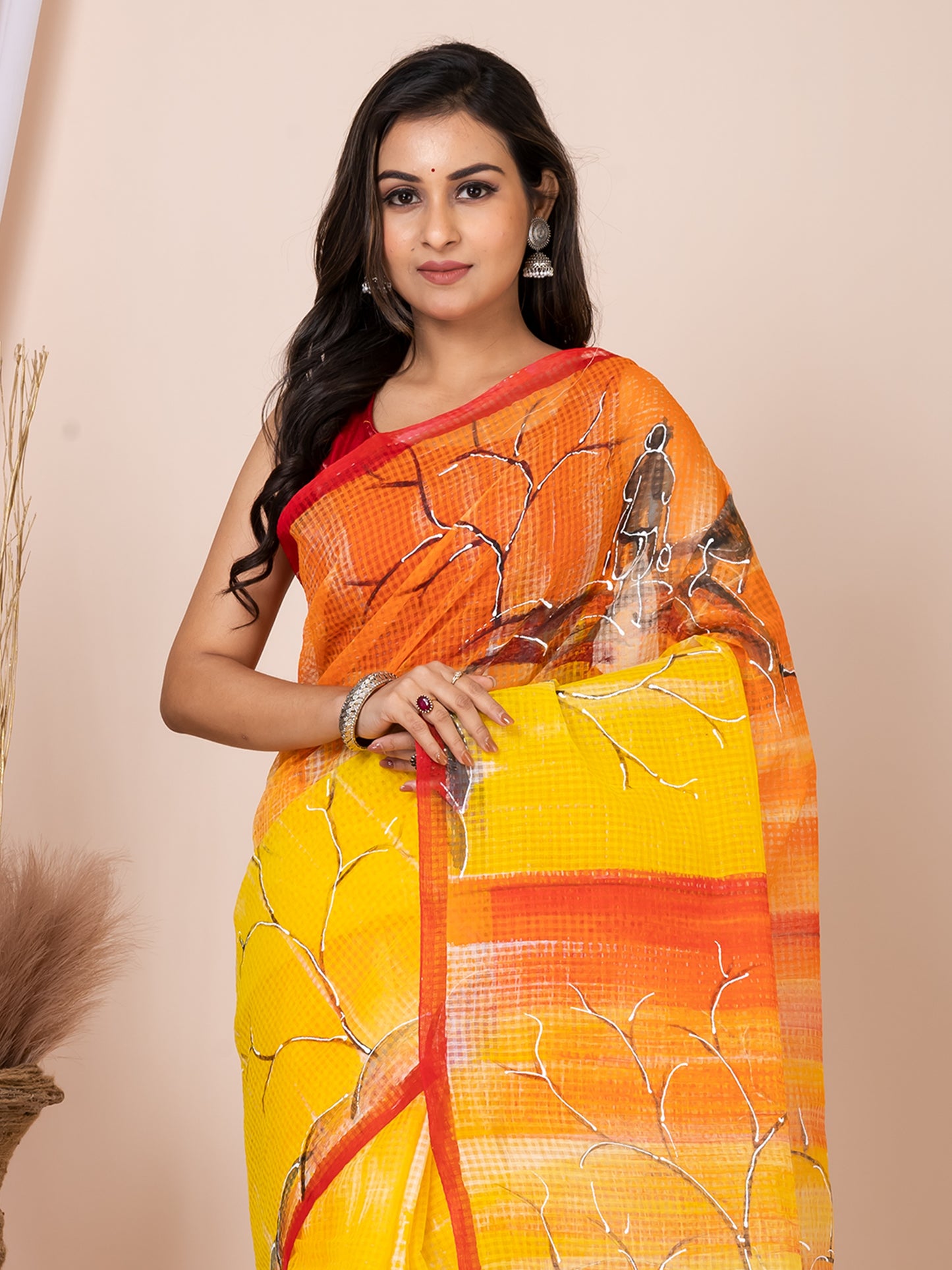 ITARA Yellow & Multi hand painted resham kota saree