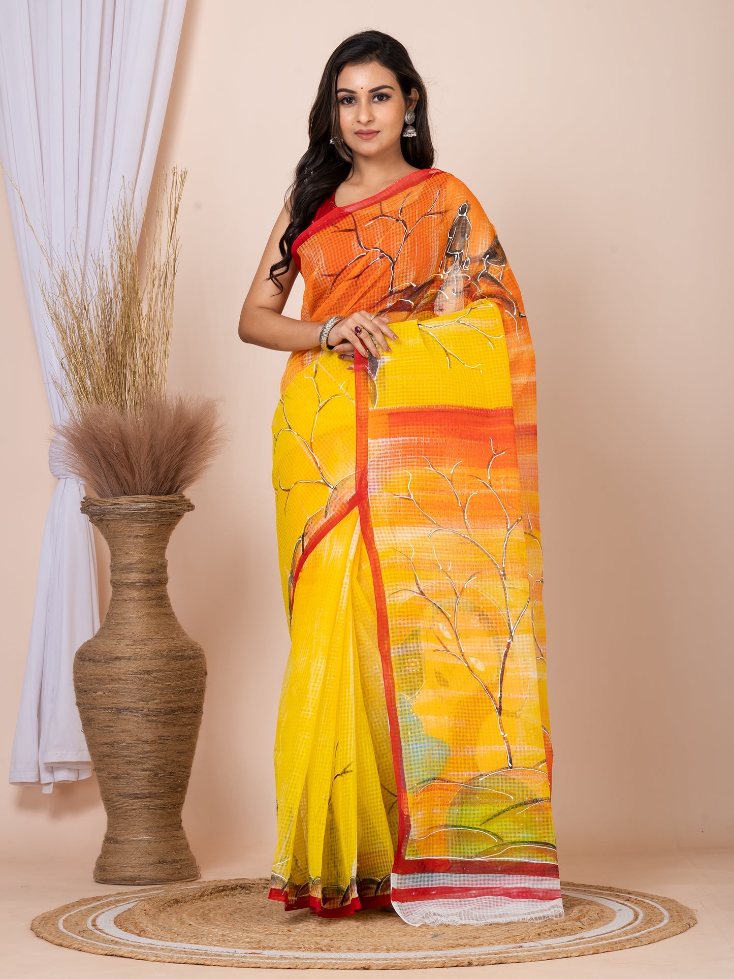 ITARA Yellow & Multi hand painted resham kota saree