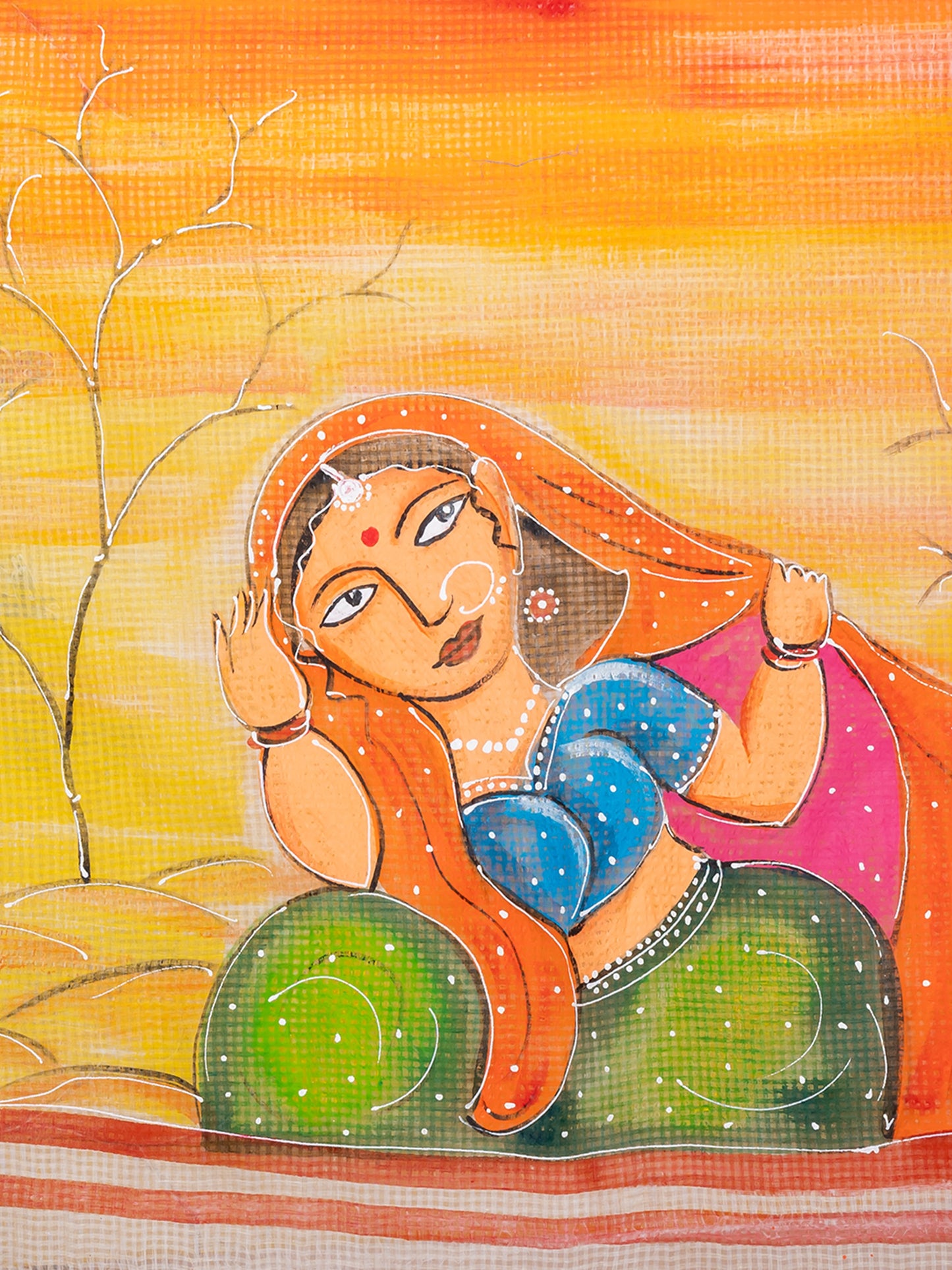 ITARA Yellow & Multi hand painted resham kota saree