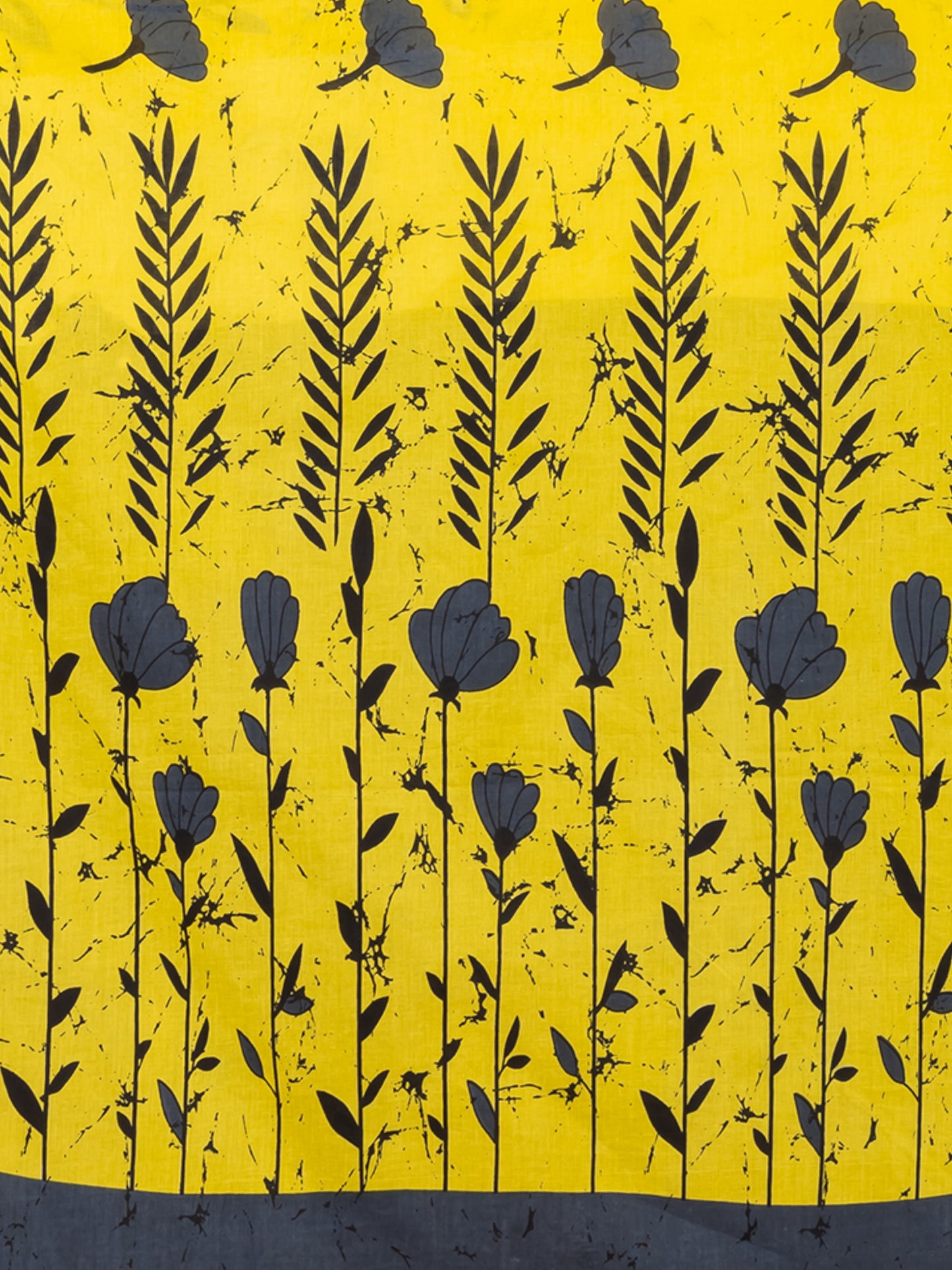 ITARA Yellow & Black Floral Design Pure Cotton Handloom Saree