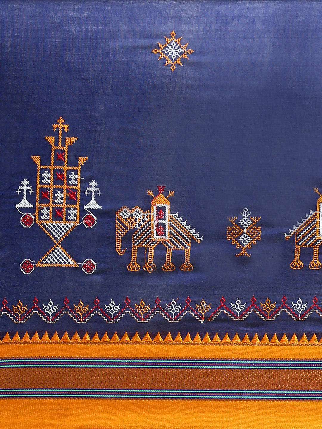 Kasuti Work Handloom Cotton Blend Saree in Dark Blue