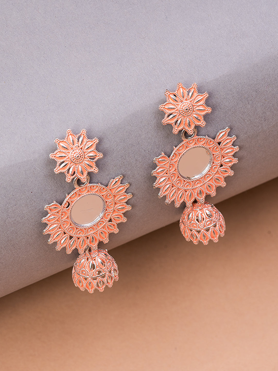 Silver & Peach Circular Drop Earrings