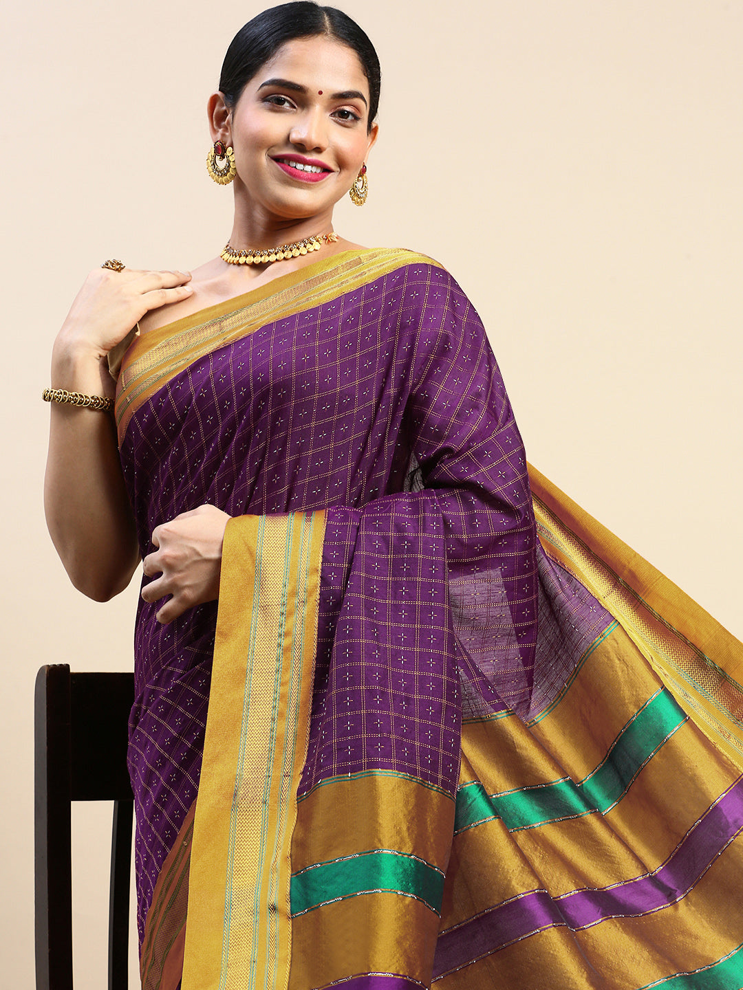 Purple Chandram Chikki Handloom Saree