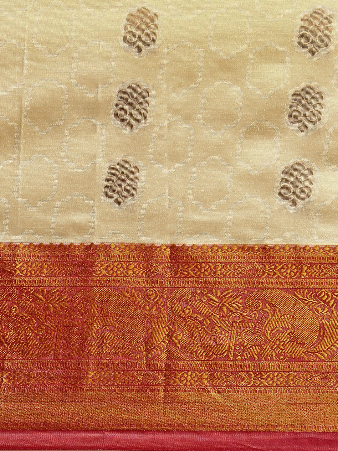 ITARA Beige Kanchipuram Butta Work Saree