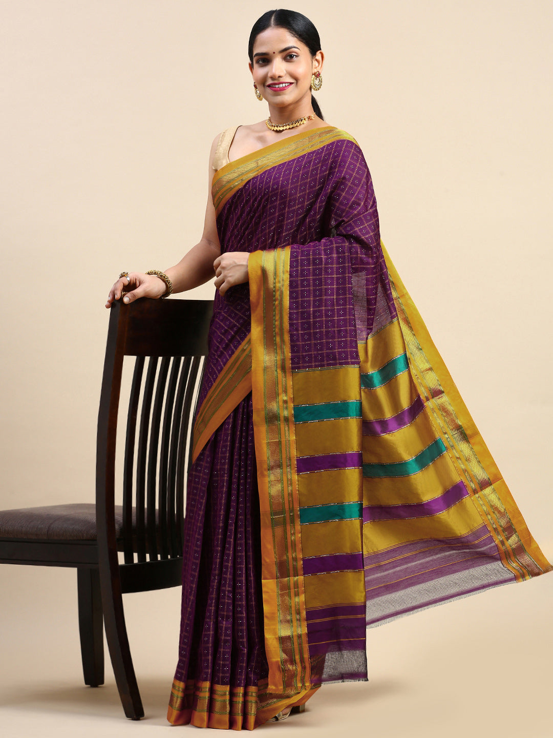 Purple Chandram Chikki Handloom Saree