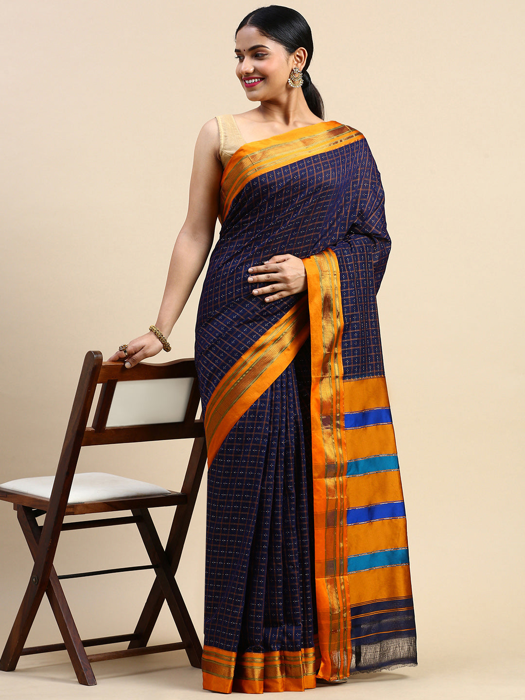 Royal Blue Chandram Chikki Handloom Saree
