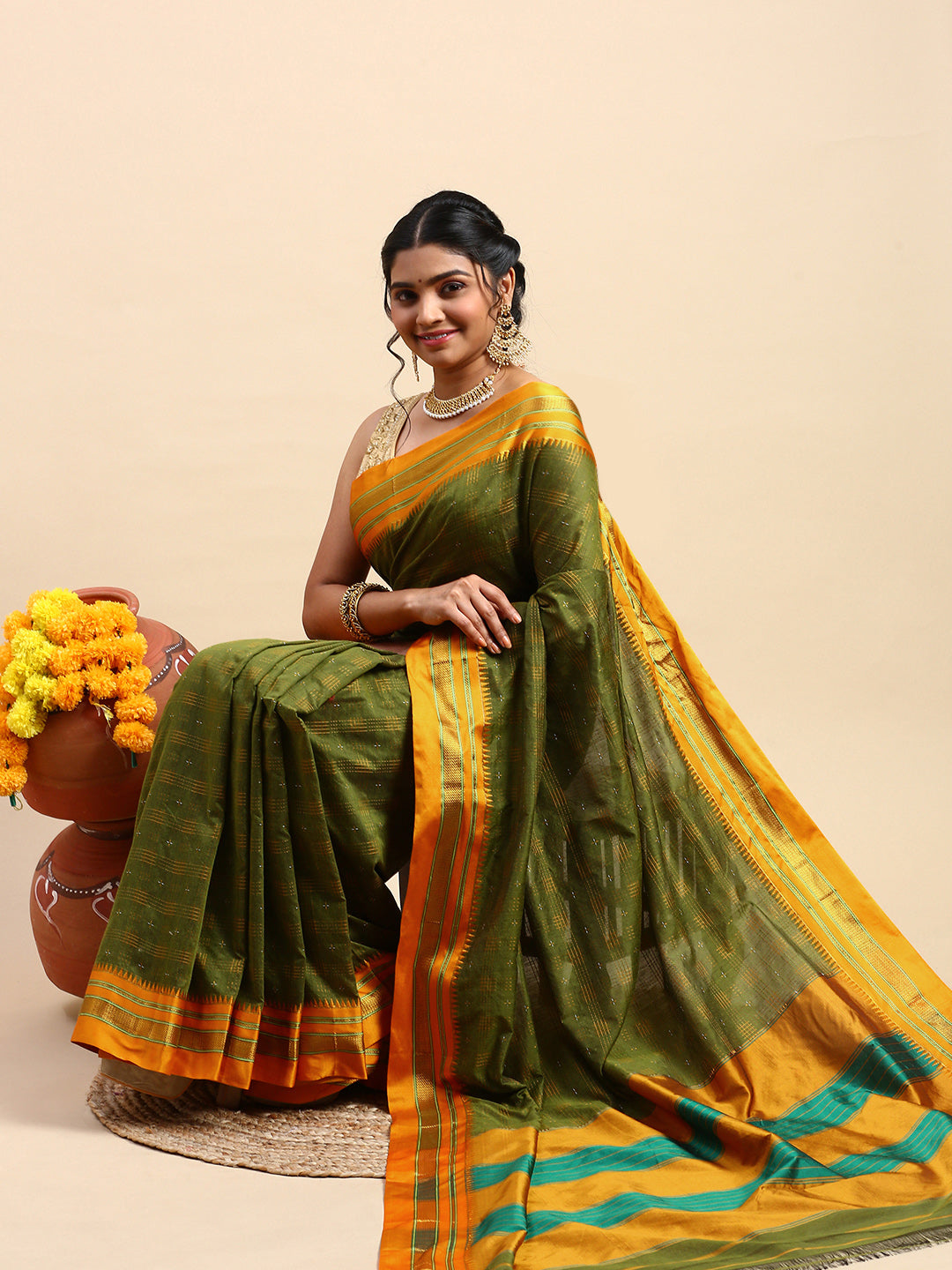 Mehndi Green Ilkal Handloom Saree