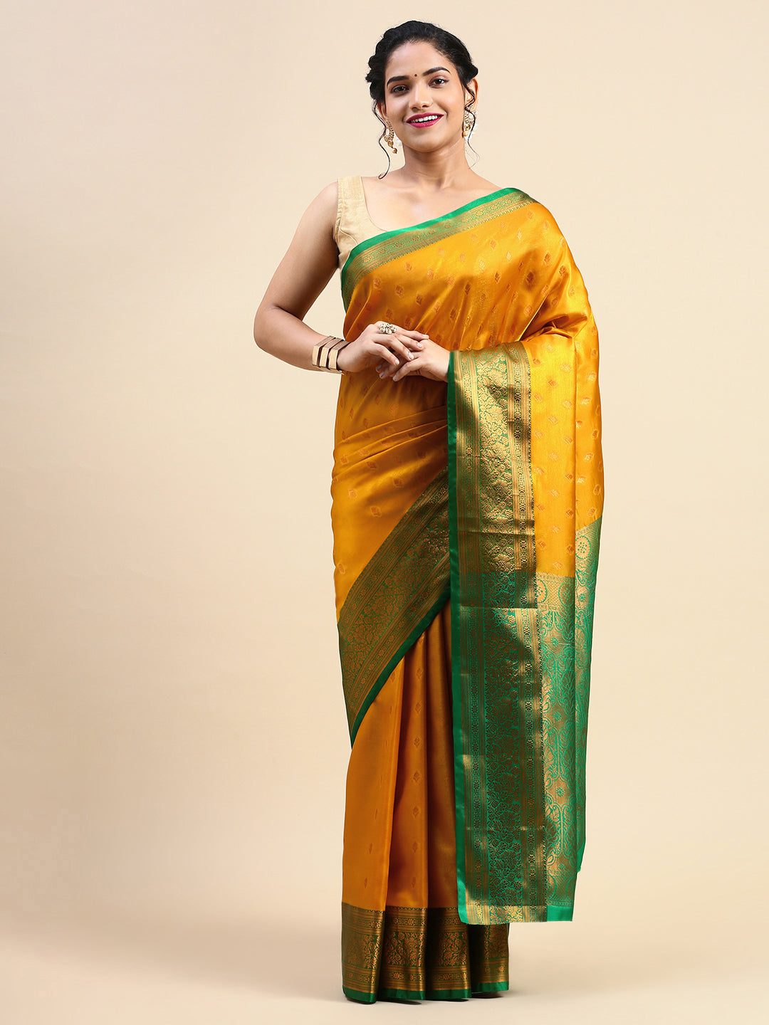 Golden Yellow Kanchipuram Butta Work Saree