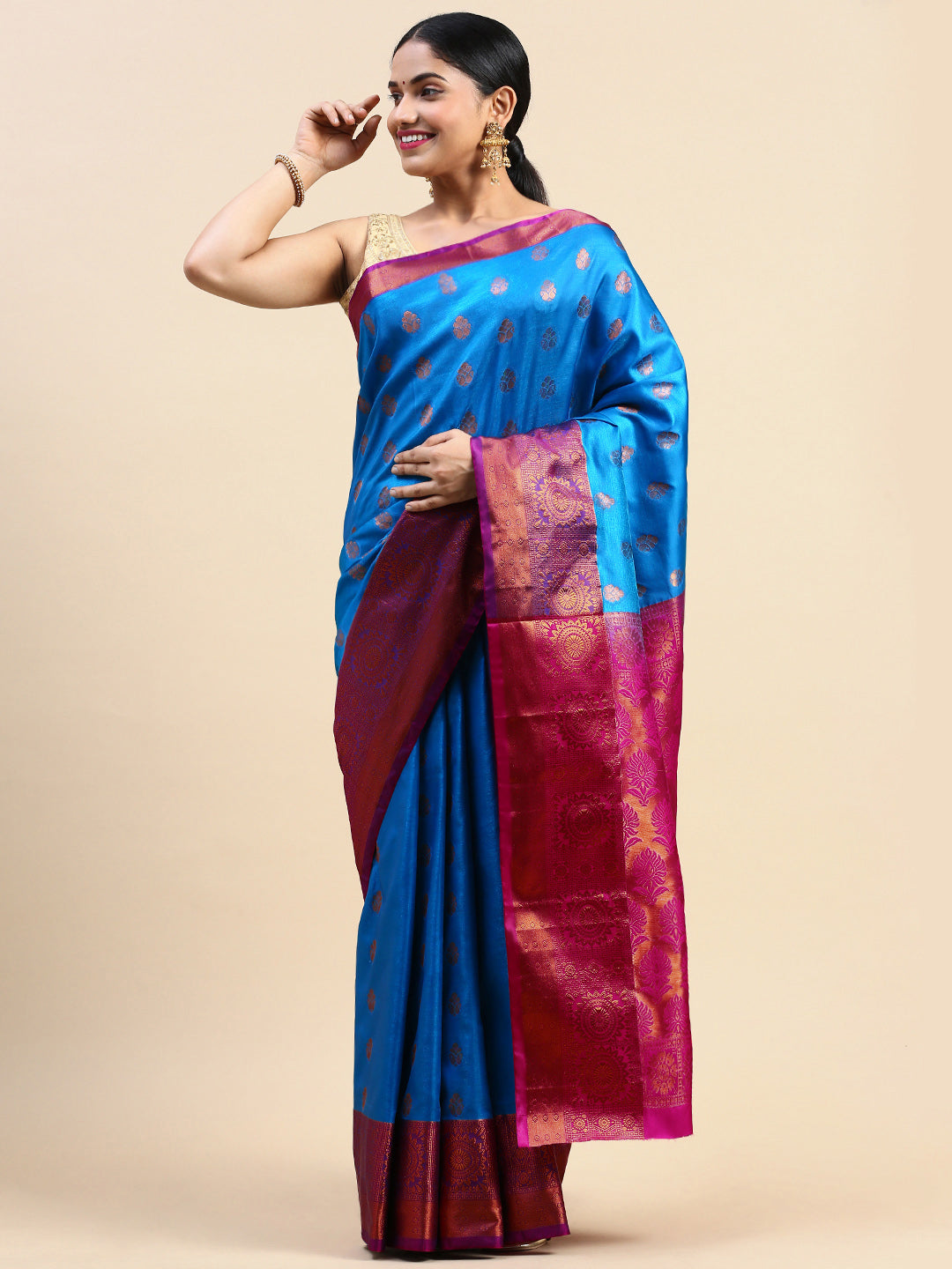 Royal Blue Kanchipuram Butta Work Saree
