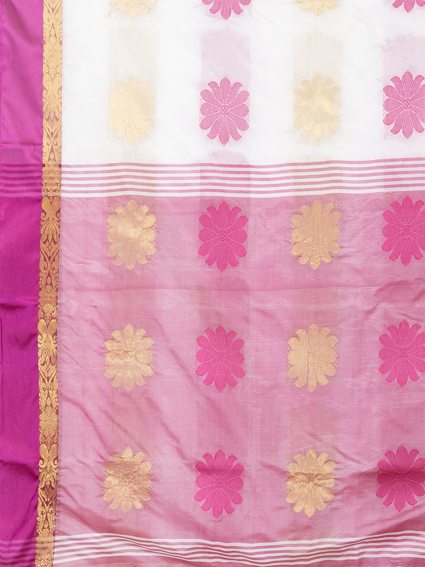 ITARA White & Purple Silk Floral Design Zari Work Tussar Saree