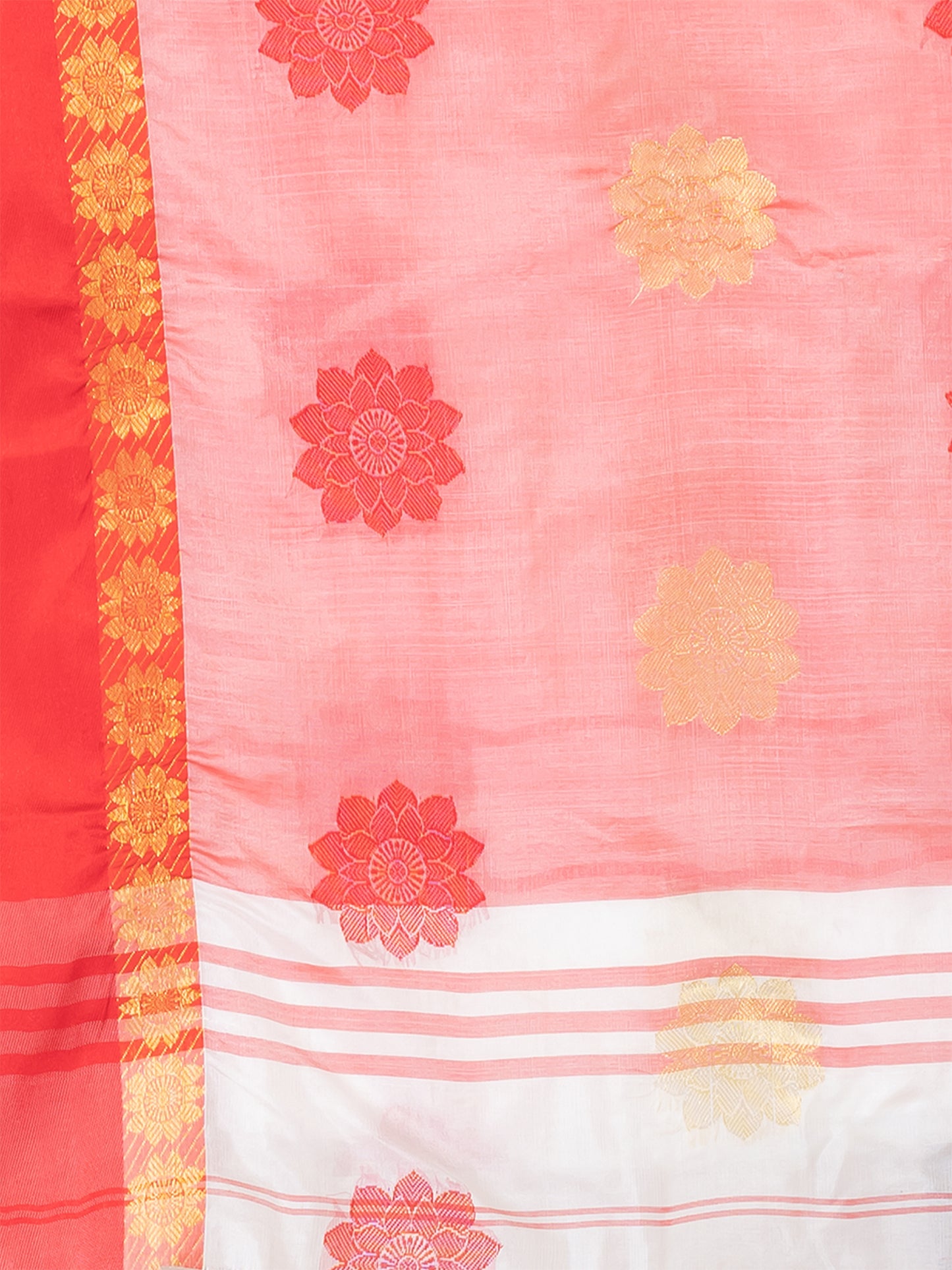 ITARA White & Red Silk Floral Design Zari Work Tussar Saree