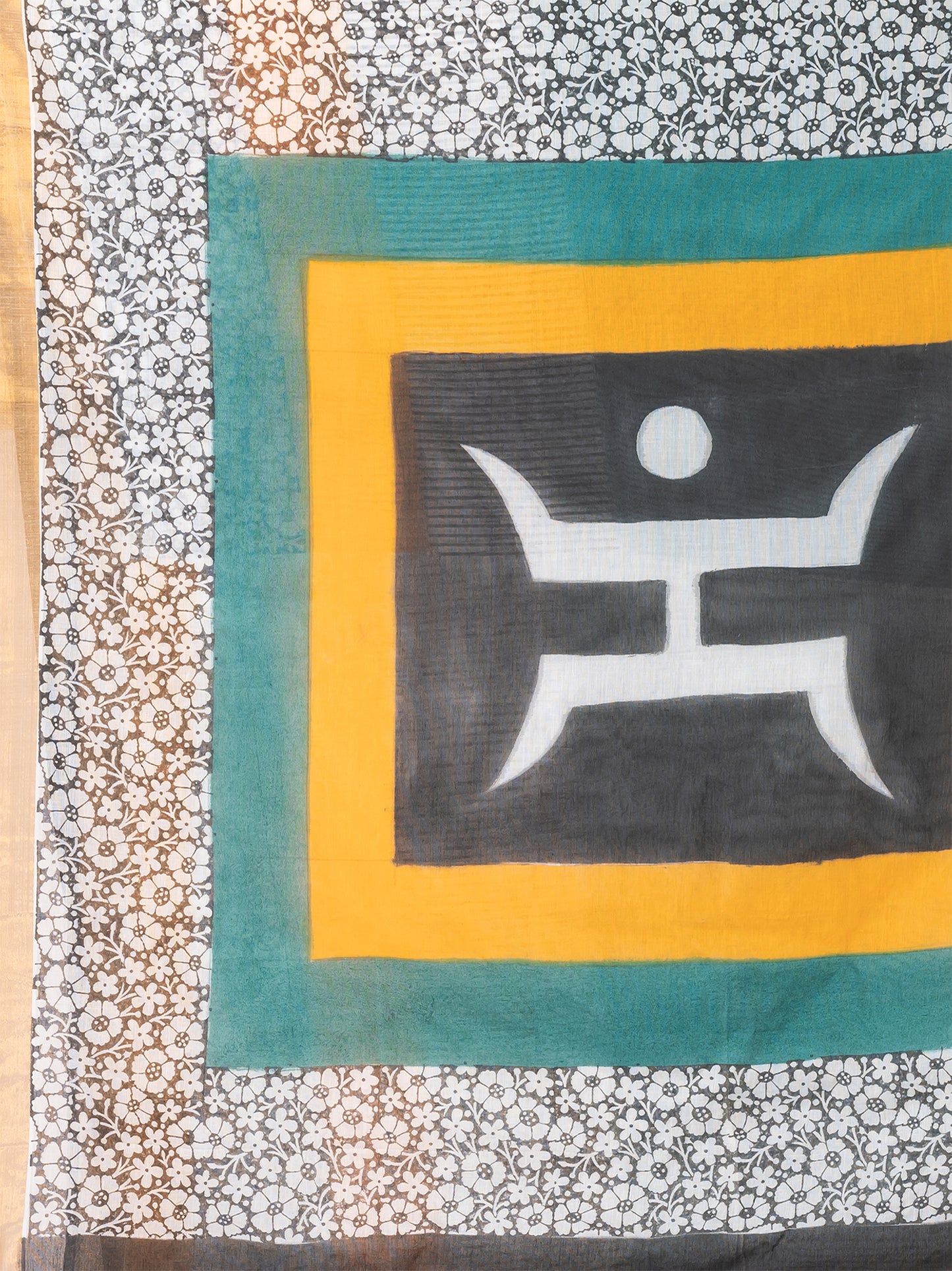 Beautiful Green & Multi floral Swastik design cotton hand painted saree by ITARA