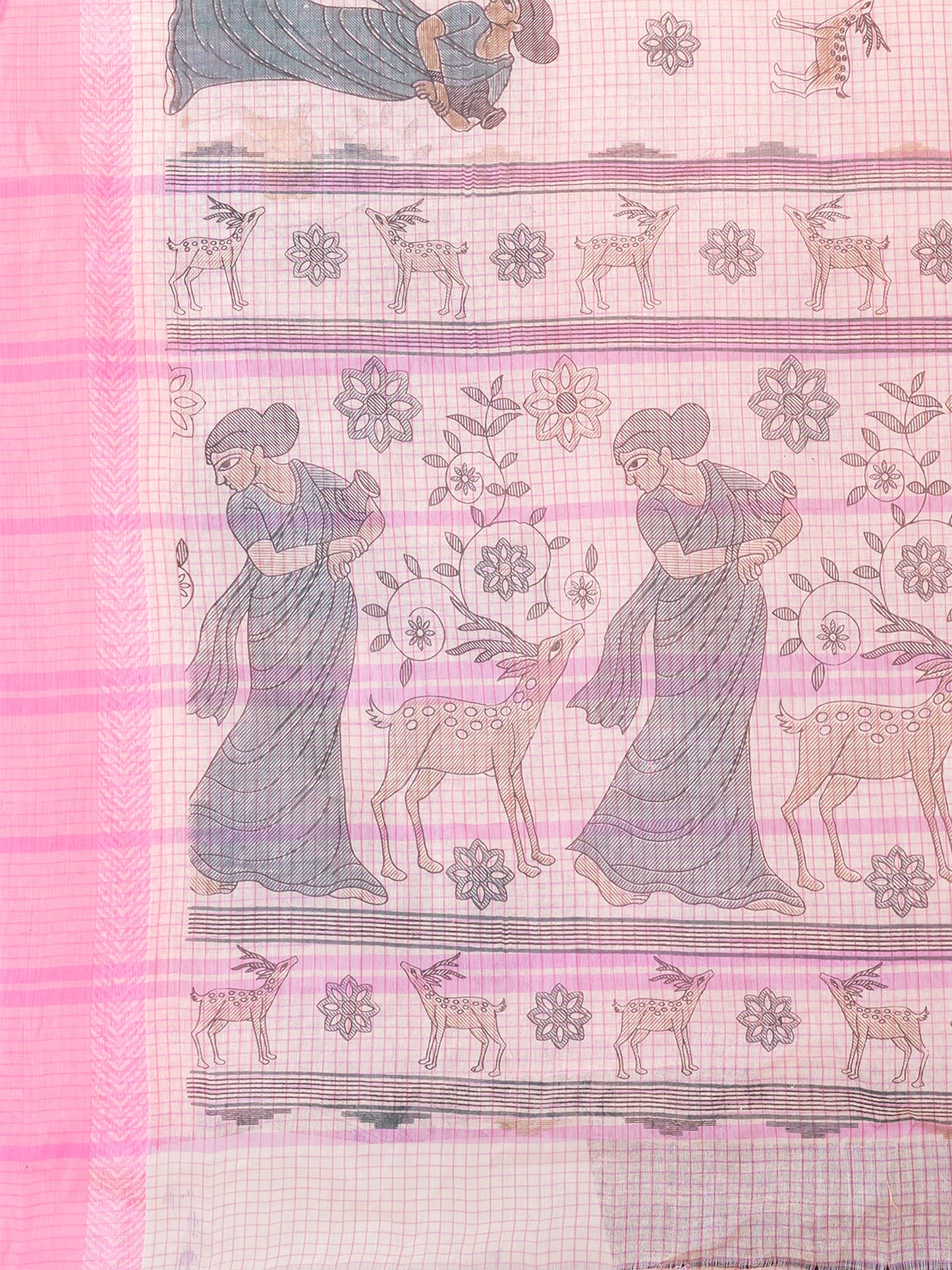 ITARA Pink Pure Cotton Shakuntala Print Taant Saree