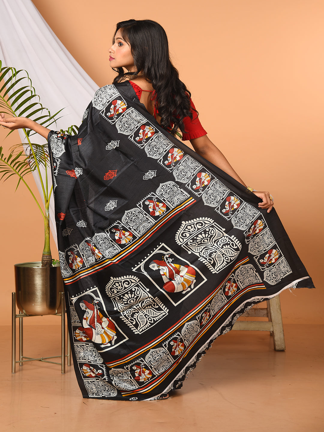 ITARA Black & Multi printed semi pure silk saree