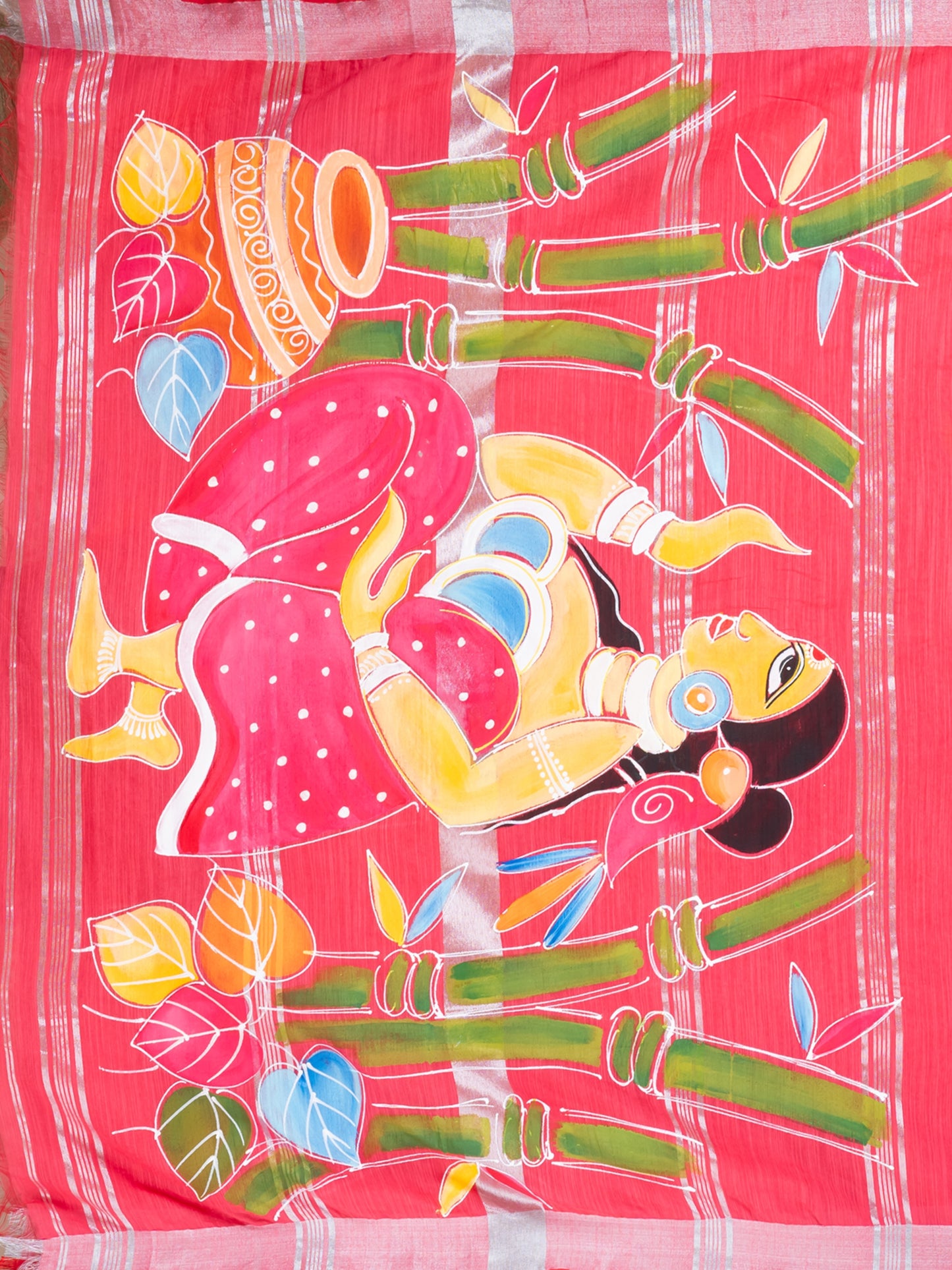 ITARA Pink & Multi Linen Blend Hand-Painted Saree