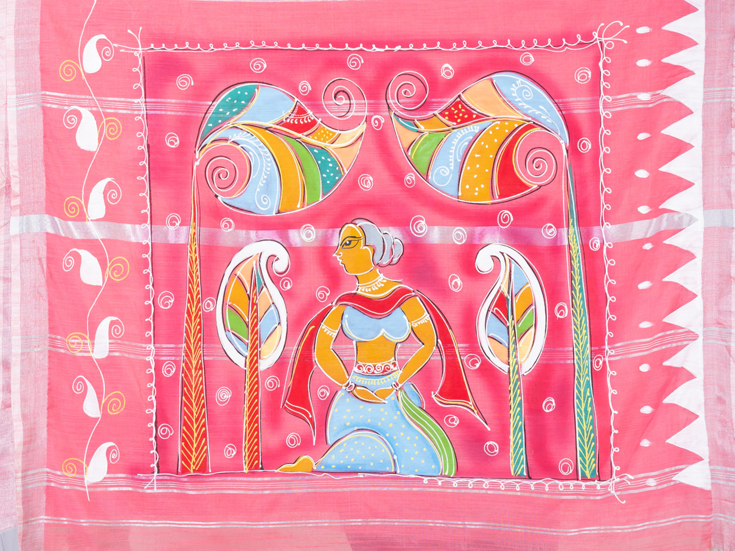 ITARA Pink & Multi Linen blend hand painted women saree