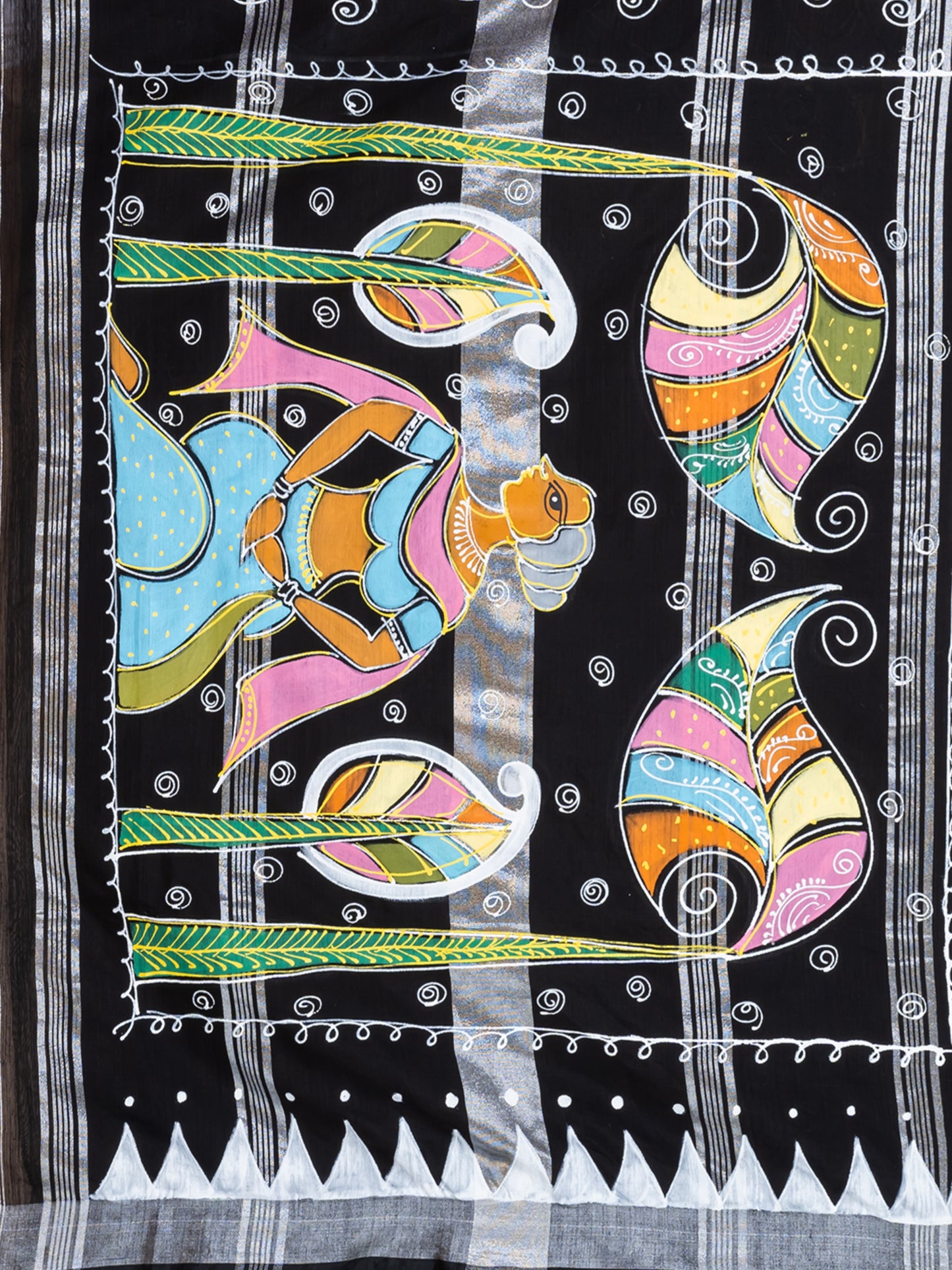 ITARA Black & Multi Linen Blend Hand-Painted Saree