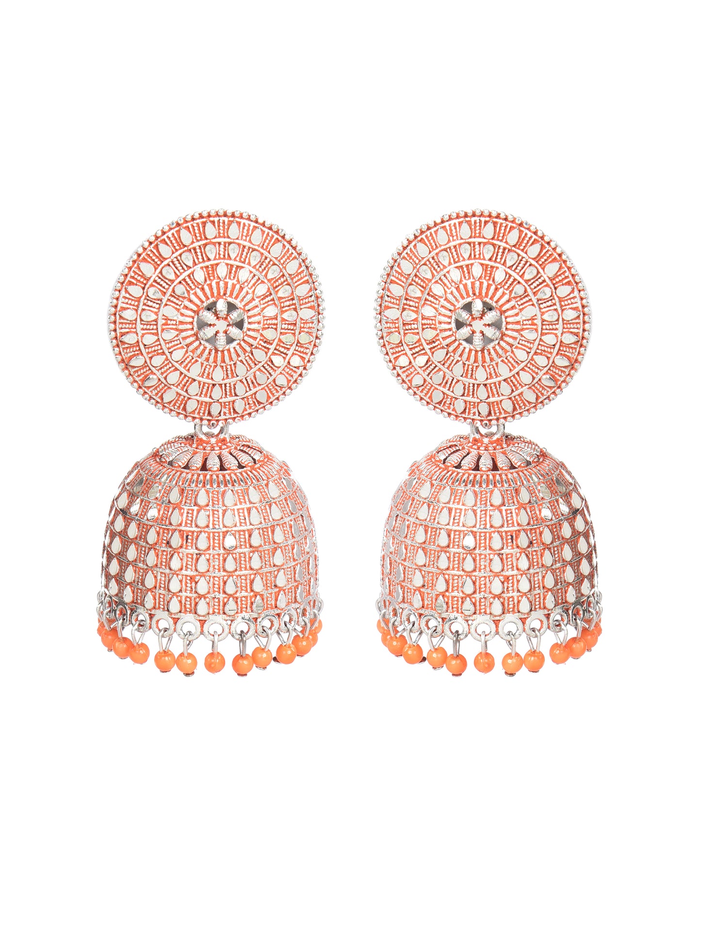 ITARA Sky Blue & Silver-Toned Dome Shaped Jhumkas