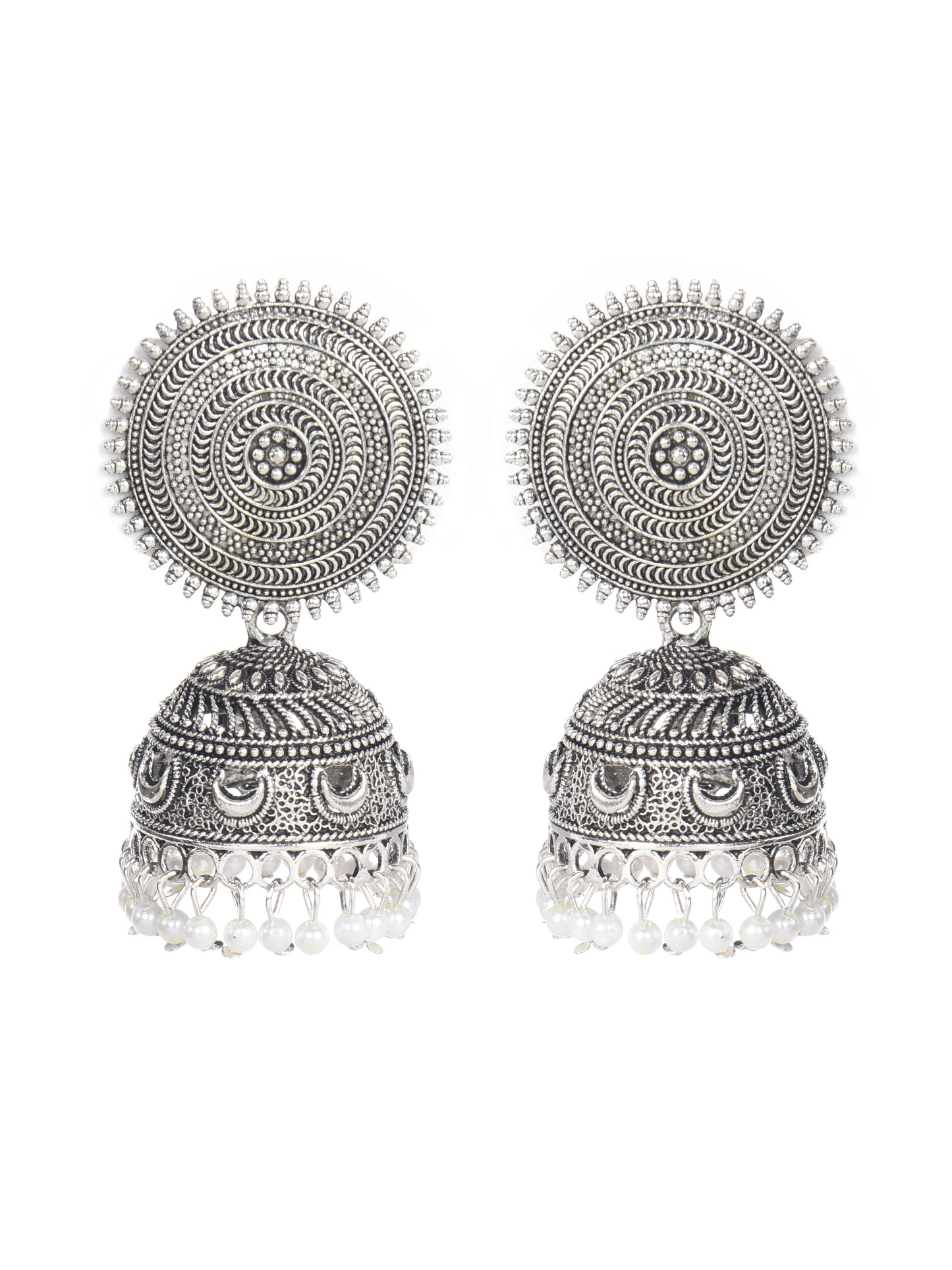 ITARA Silver-Toned Dome Shaped Jhumkas