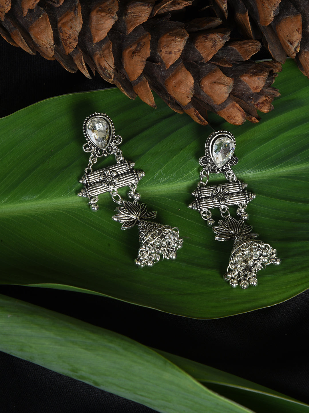 ITARA Silver Jhumkas Earrings