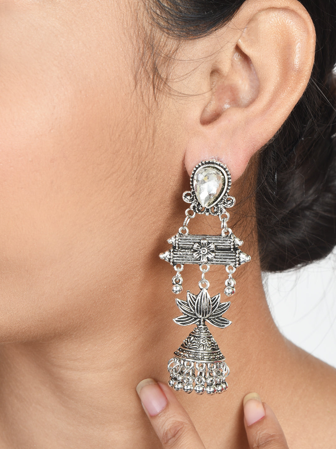 ITARA Silver Jhumkas Earrings