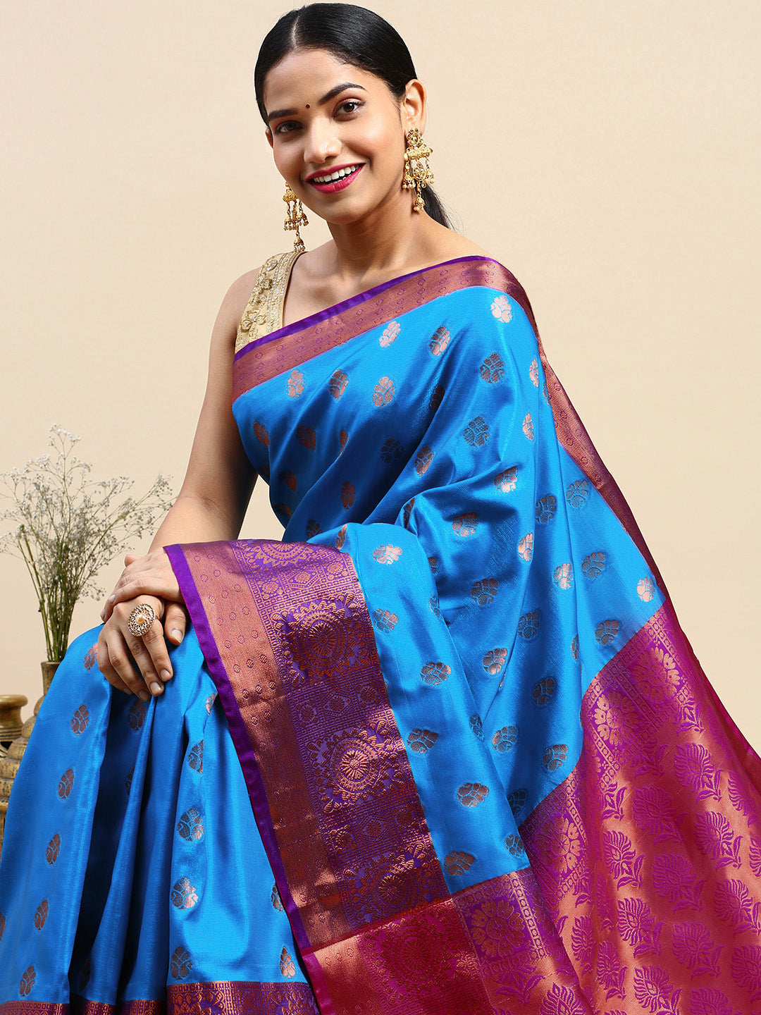 Sky Blue Traditional & Royal Kanchipuram Silk Butta Work Saree