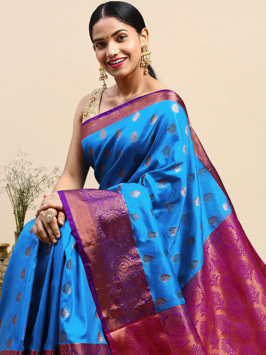 Sky Blue Traditional & Royal Kanchipuram Silk Butta Work Saree