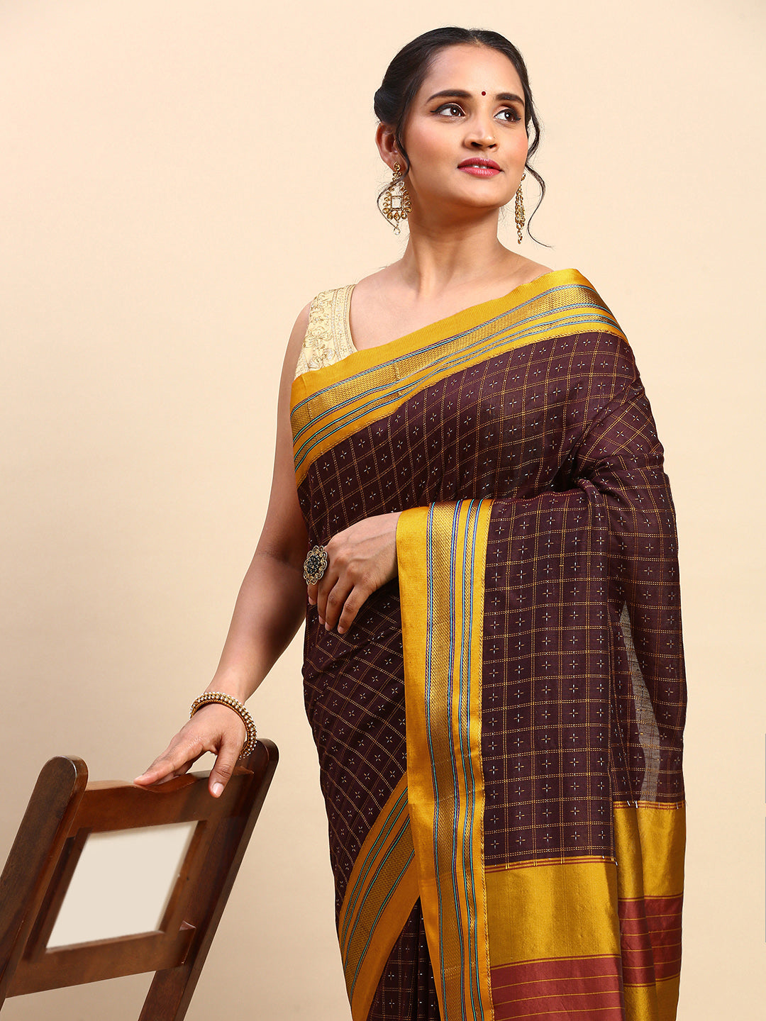 Dark Maroon Chandram Chikki Saree